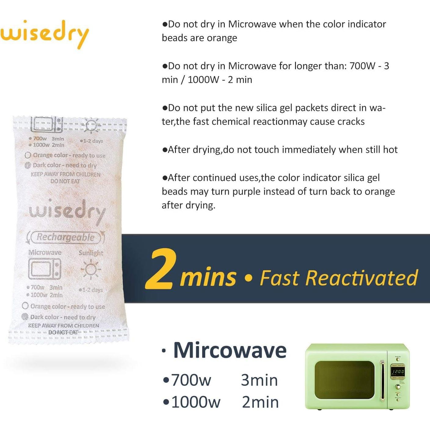 Paquete de Gel de Silica Wisedry 50g x 10 Reactivables