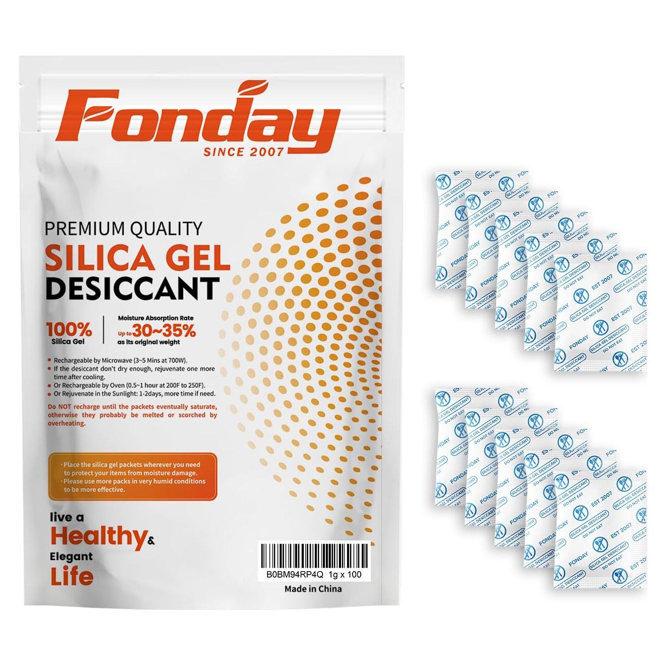 100 Paquetes de Gel de Sílice Grado Alimenticio Fonday 1 Gramo