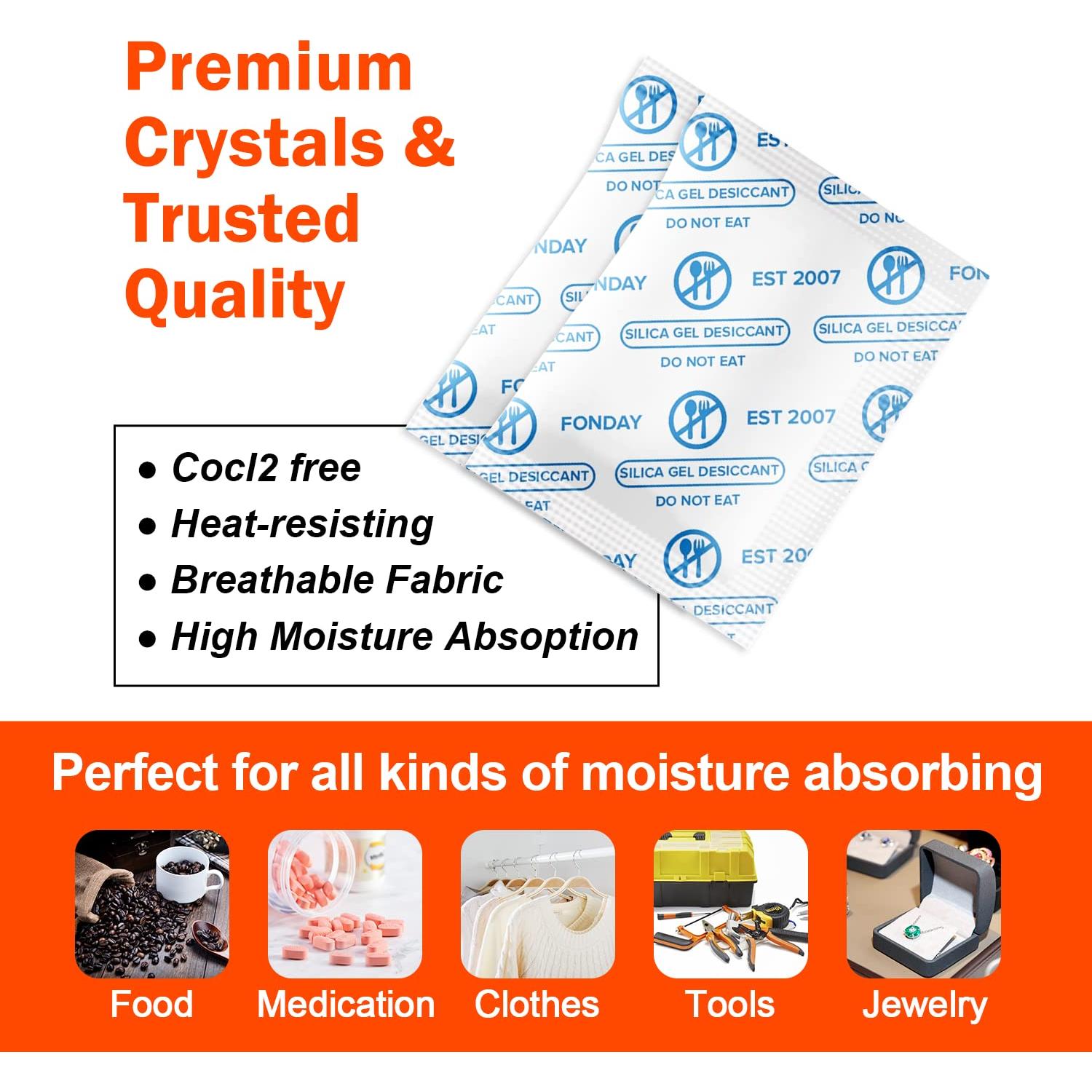 100 Paquetes de Gel de Sílice Grado Alimenticio Fonday 1 Gramo