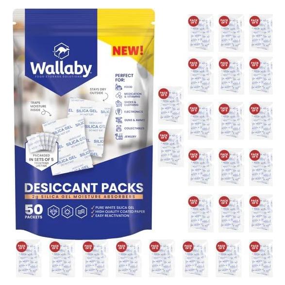 Paquetes de Gel de Sílice Deshidratante Wallaby 2g - 50 Unidades