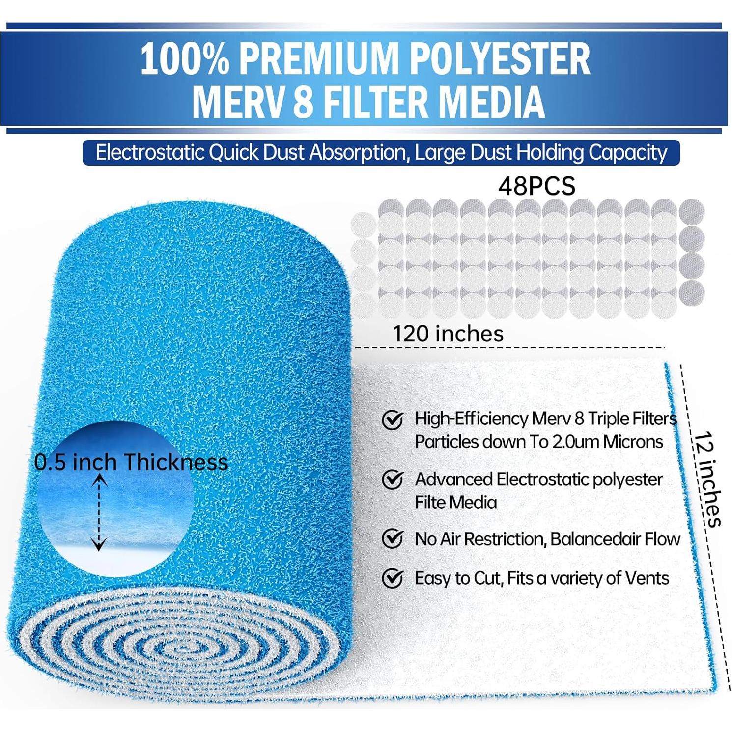 Filtros de Ventilación UBeesize 12x120 cm, MERV 8, 50+ Filtros