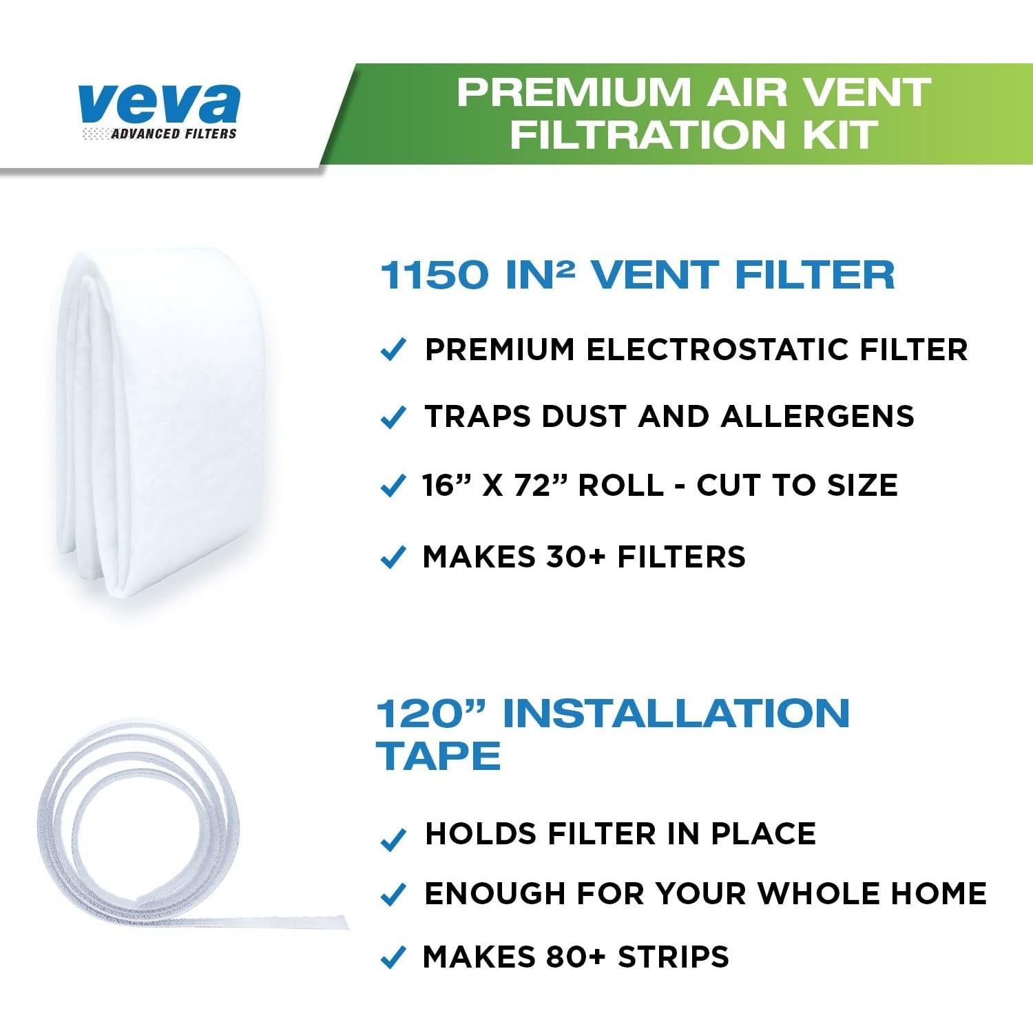 Filtros de Ventilación VEVA 16x72" (40.64x182.88 cm) Kit Personalizable