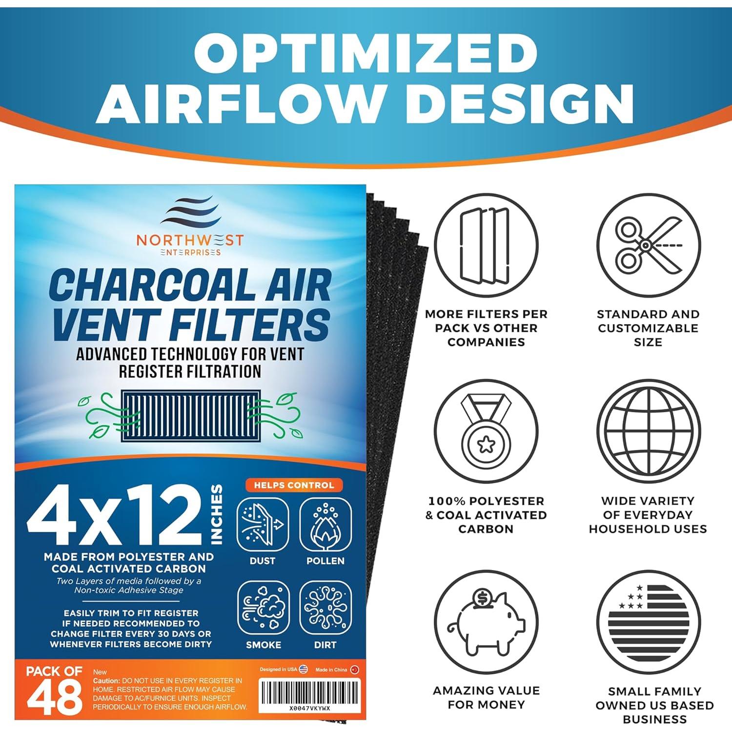 Filtros de Ventilación de Carbón Activado 4x30 cm - 48 Paquete