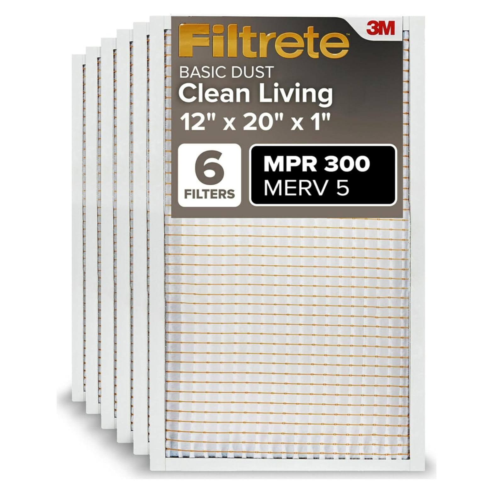 Filtro de Aire Plisado Filtrete 12x20x1 MPR 300 - Paquete de 6