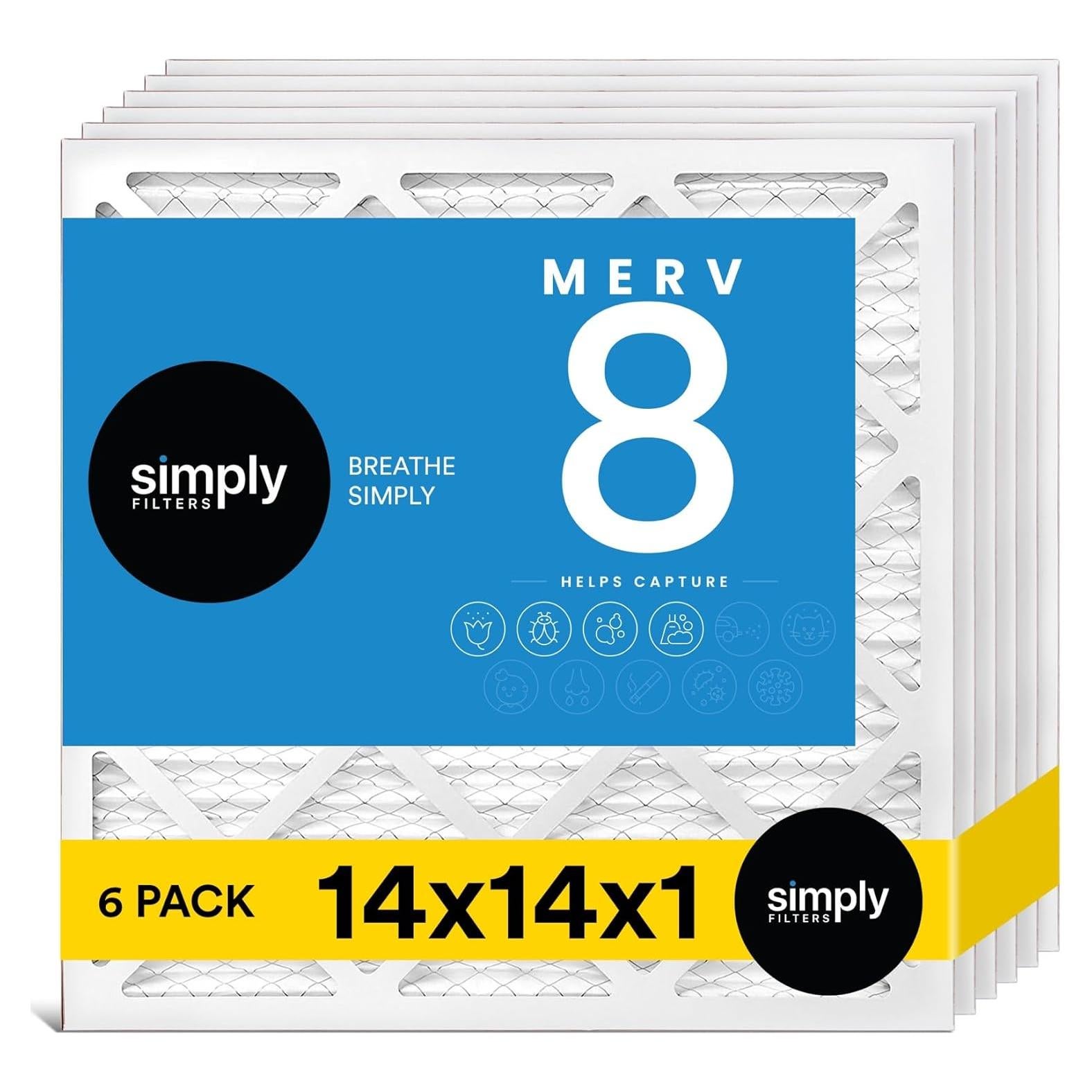 Filtro de Aire Simply 14x14x1 MERV 8 Paquete de 6 para HVAC
