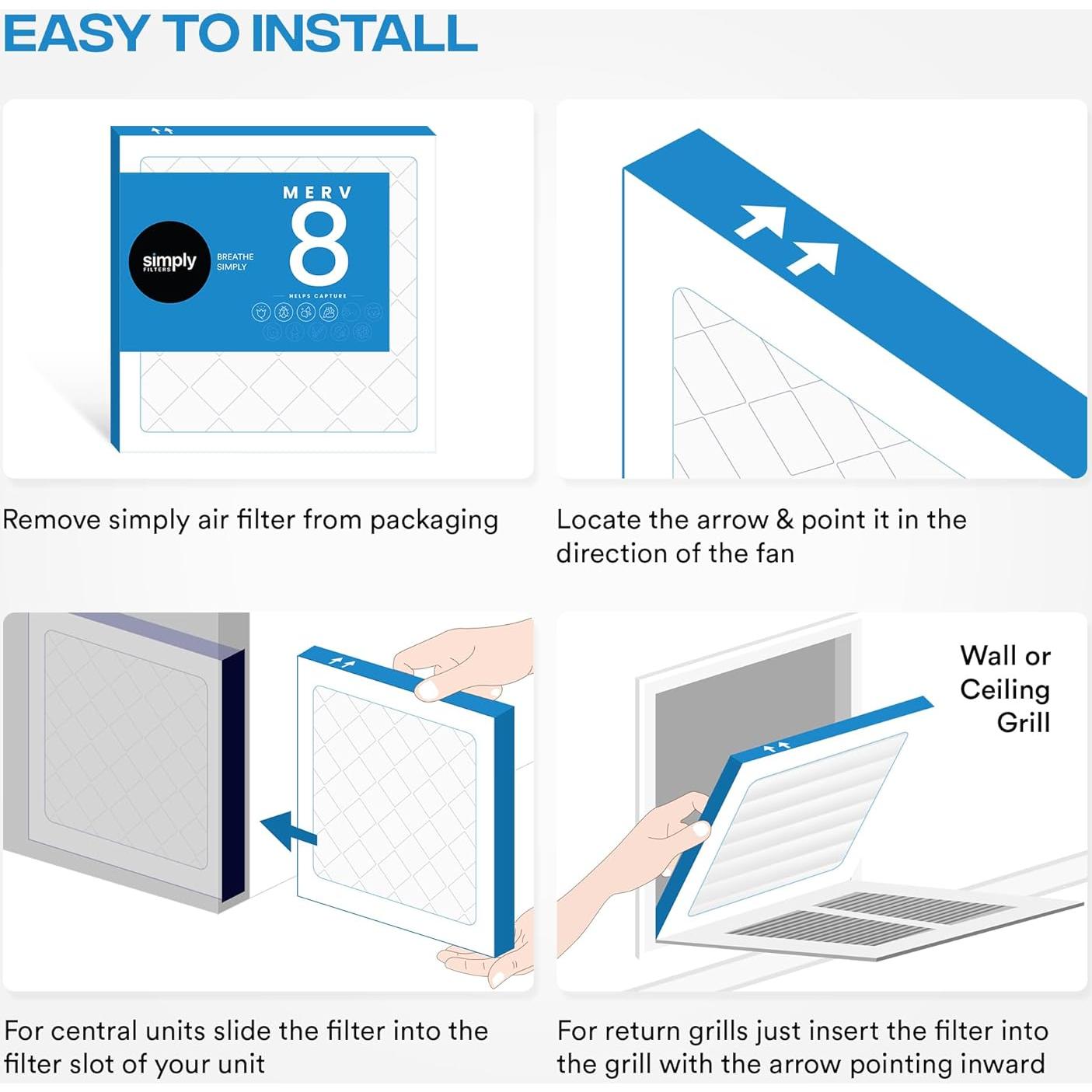 Filtro de Aire Simply 14x14x1 MERV 8 Paquete de 6 para HVAC