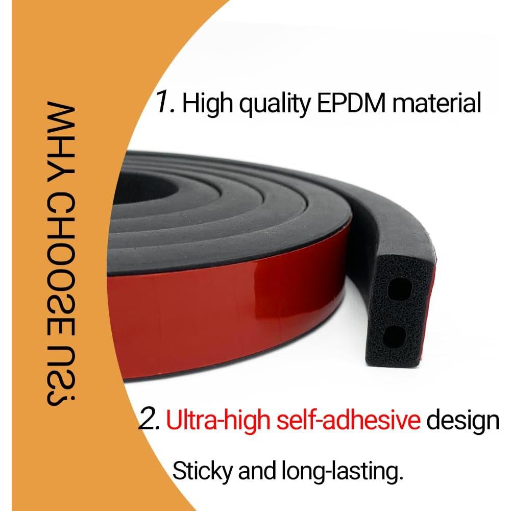 Burlete de goma EPDM autoadhesivo PACIXU 6.1m negro