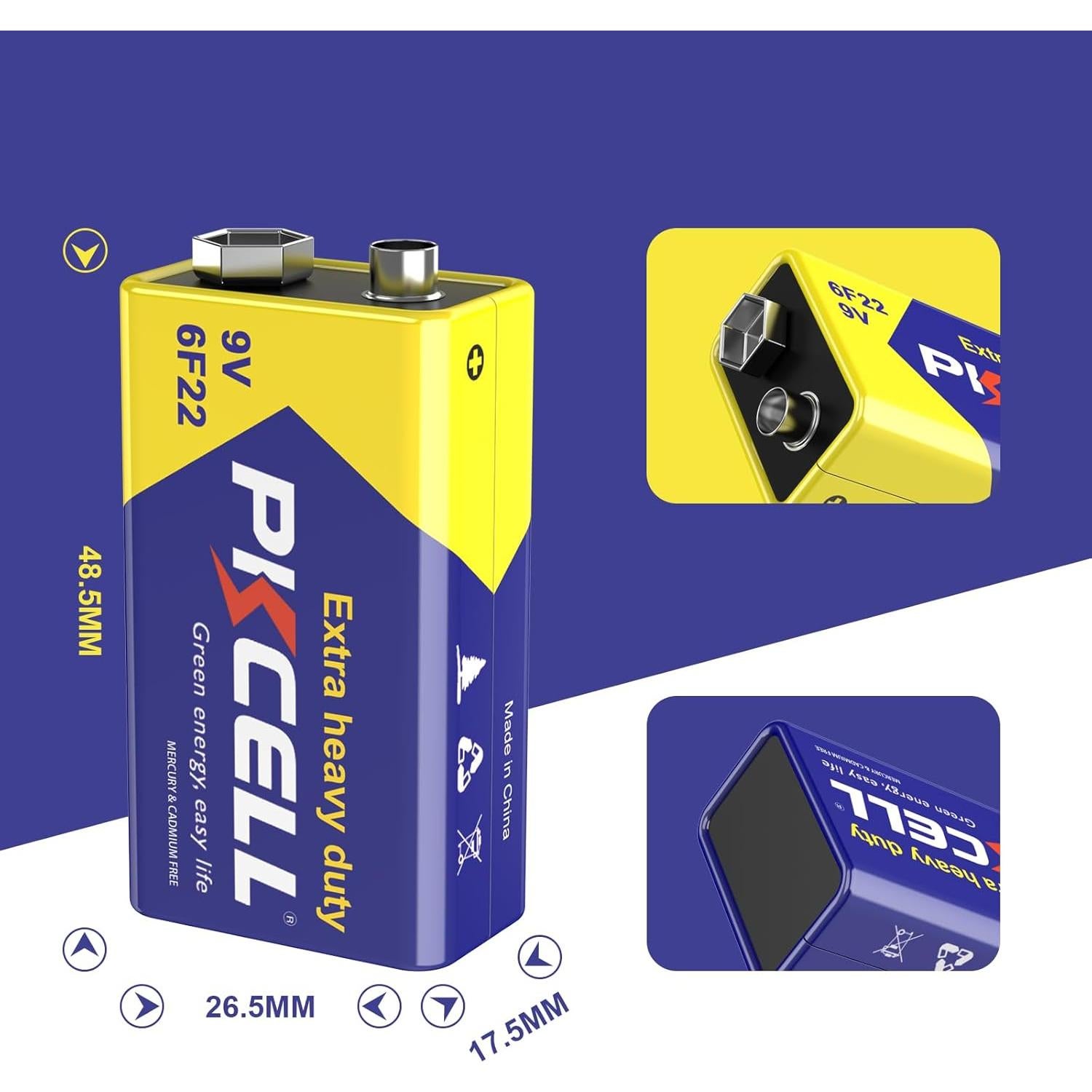 Batería PKCELL 9V Carbono Zinc 6F22 Ultra Duradera 2 Piezas