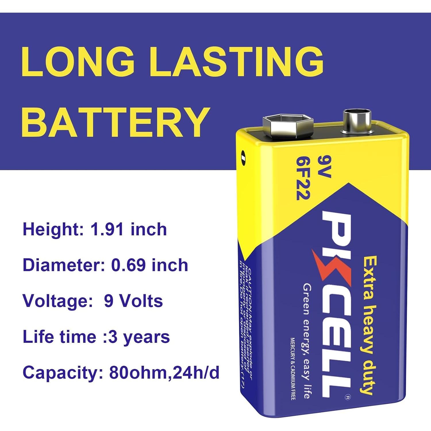 Batería PKCELL 9V Carbono Zinc 6F22 Ultra Duradera 2 Piezas