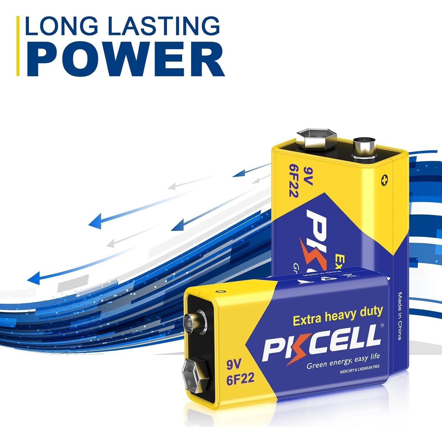 Batería PKCELL 9V Carbono Zinc 6F22 Ultra Duradera 2 Piezas