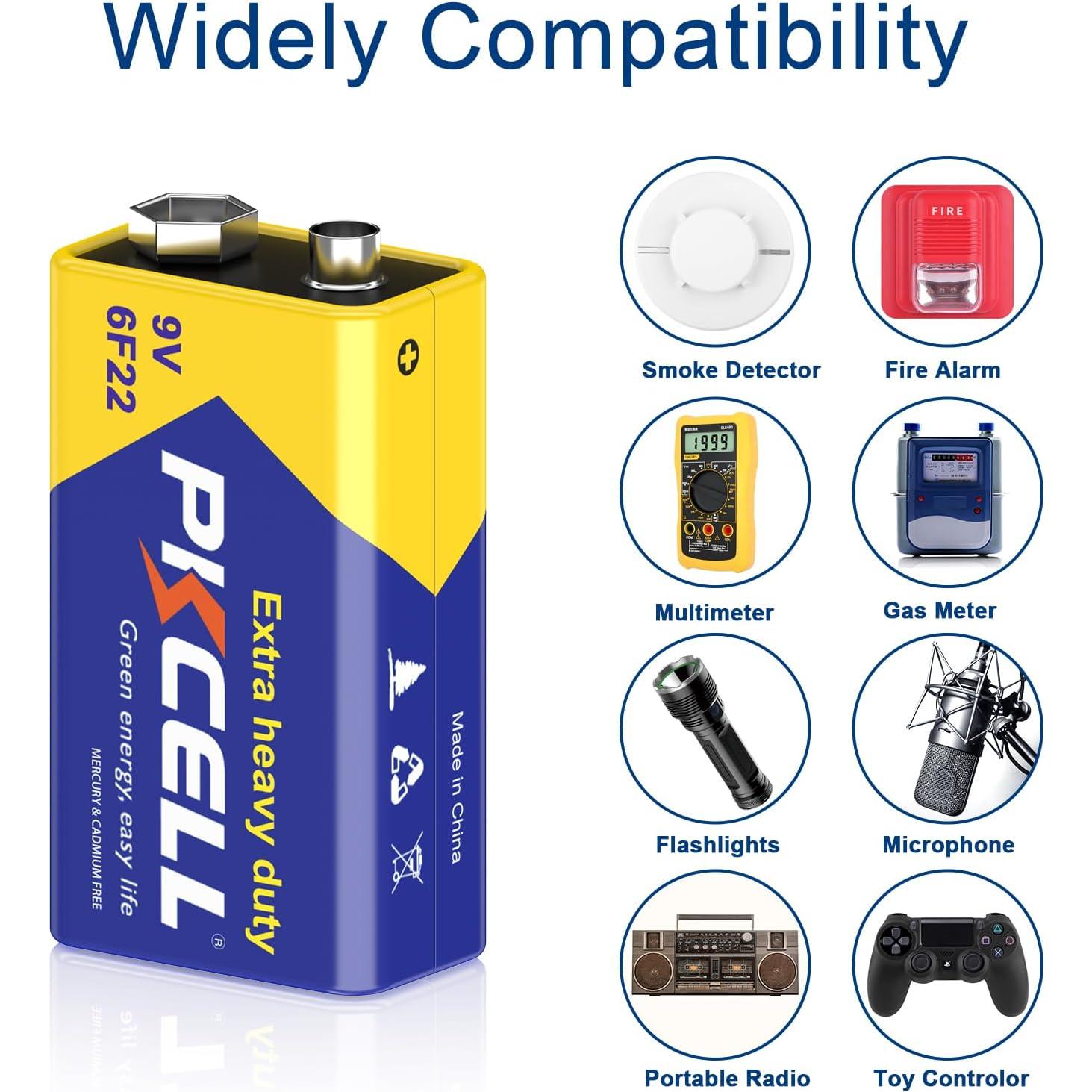 Batería PKCELL 9V Carbono Zinc 6F22 Ultra Duradera 2 Piezas