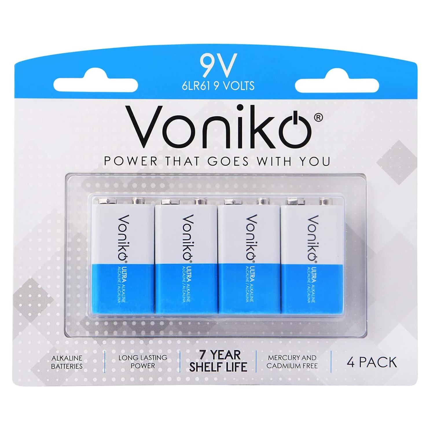 Baterías Alcalinas 9V Voniko - Paquete de 4 Unidades Ultra Duraderas