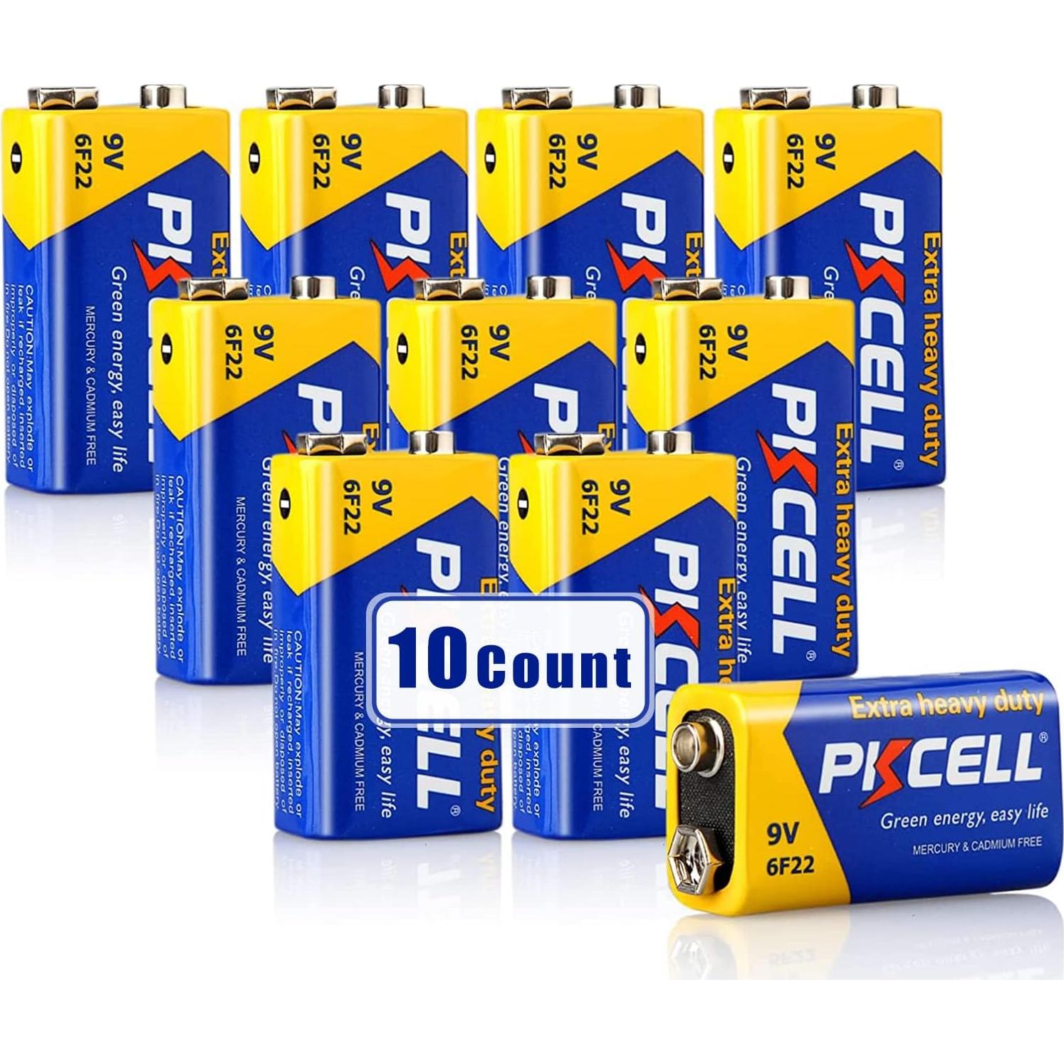 Batería 9V PKCELL 6F22 Carbono Zinc Ultra Duradera - Paquete de 10