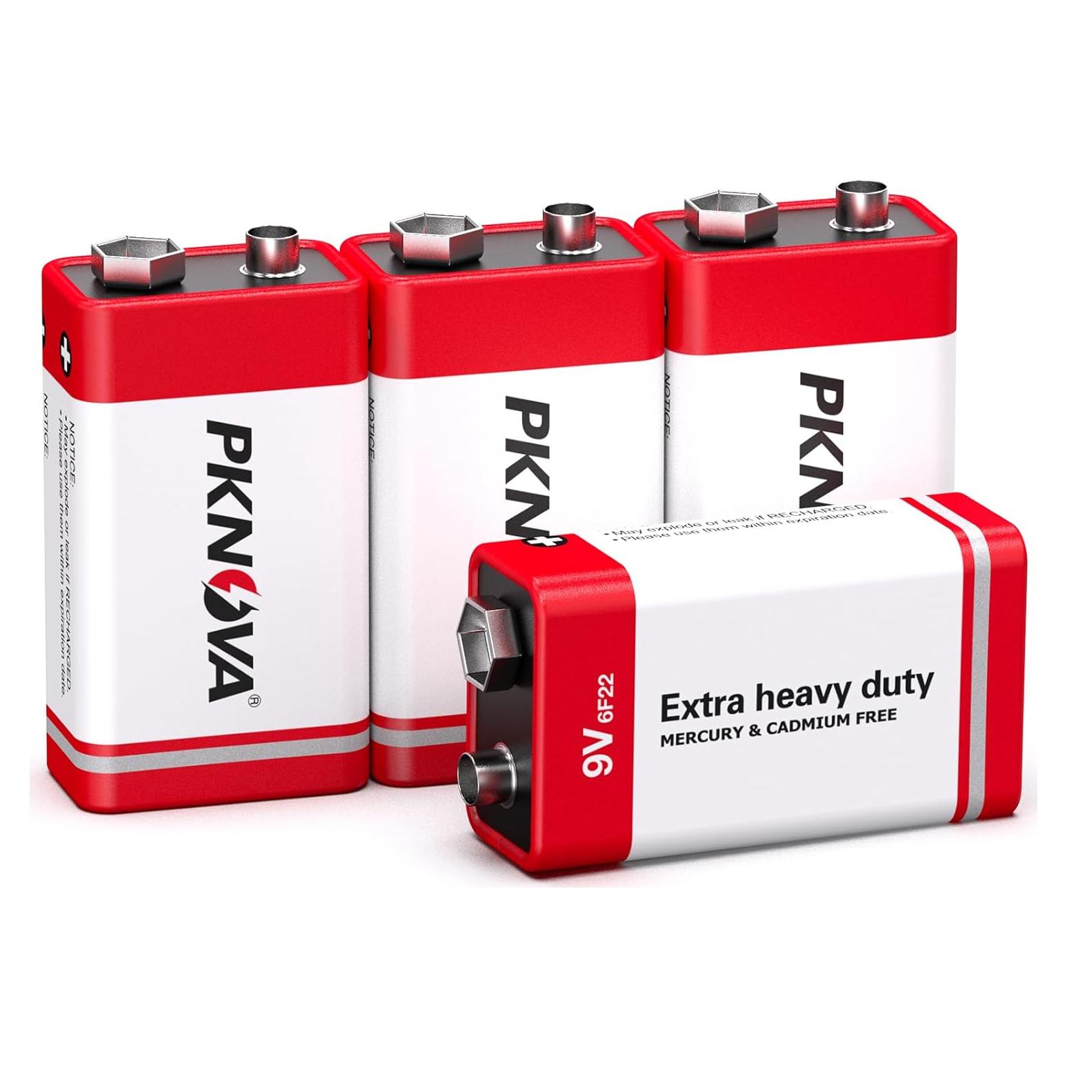 Baterías 9V PKNOVA 6F22 Cuadradas Duraderas - Paquete de 4