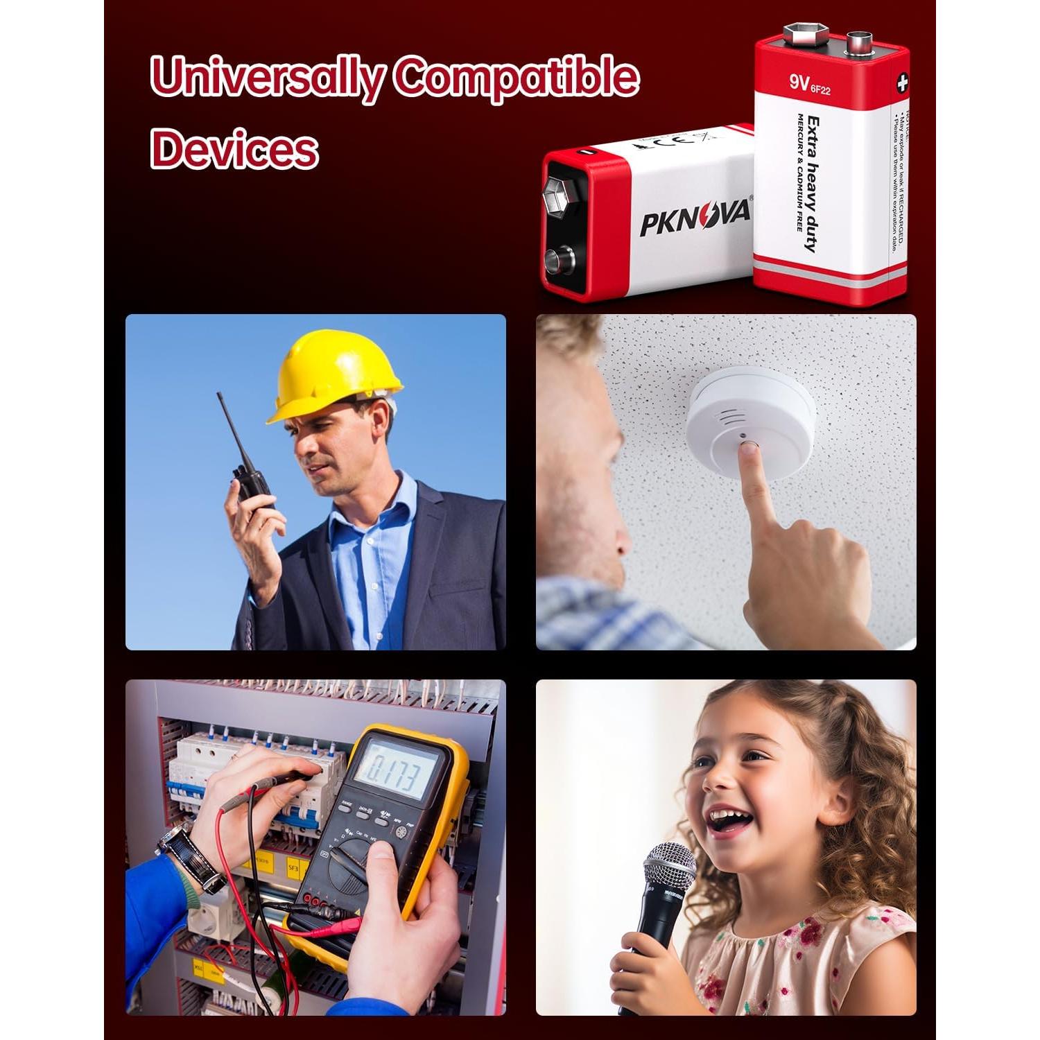 Baterías 9V PKNOVA 6F22 Cuadradas Duraderas - Paquete de 4