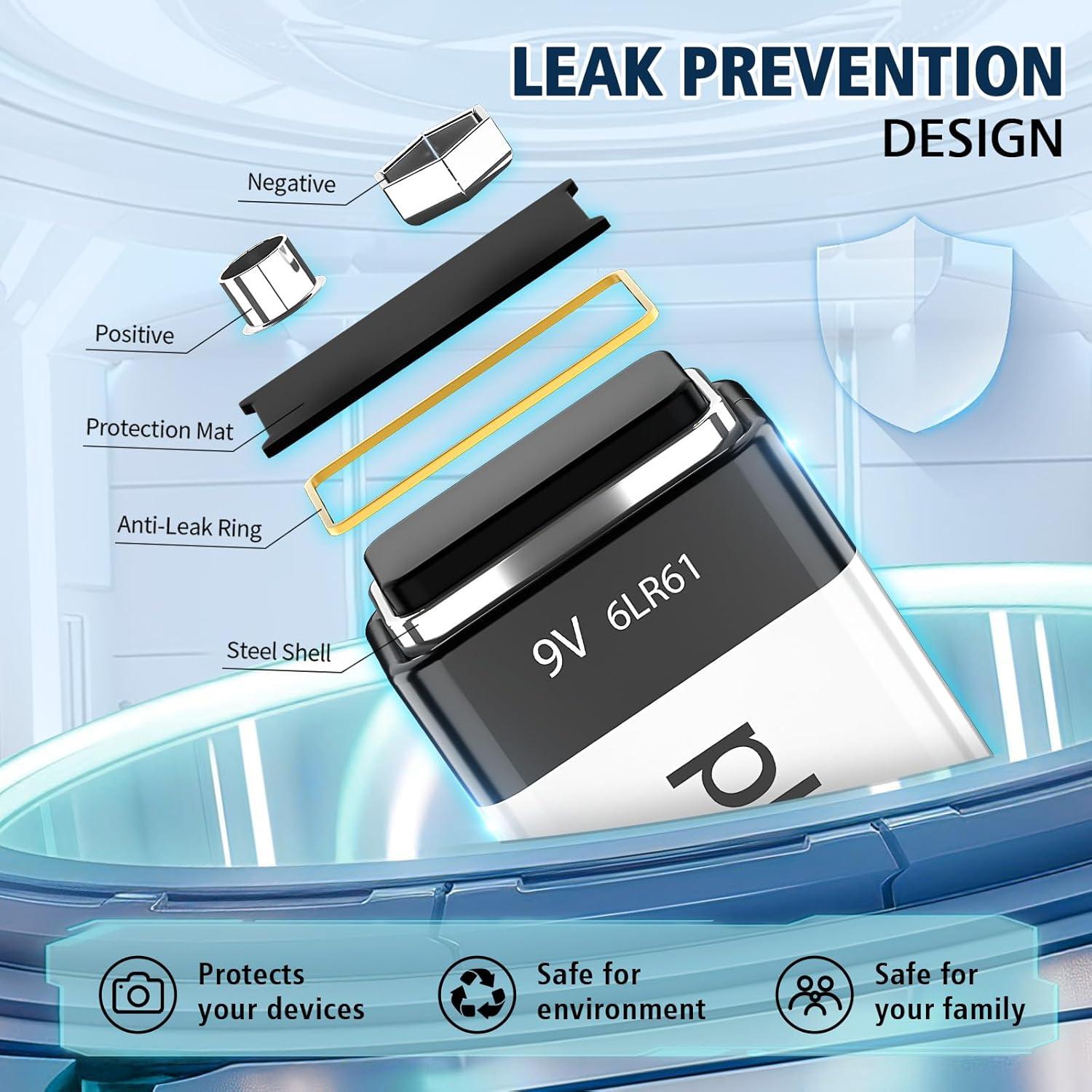 Baterías Alcalinas 9V PKUNIN 8 Unidades Larga Duración