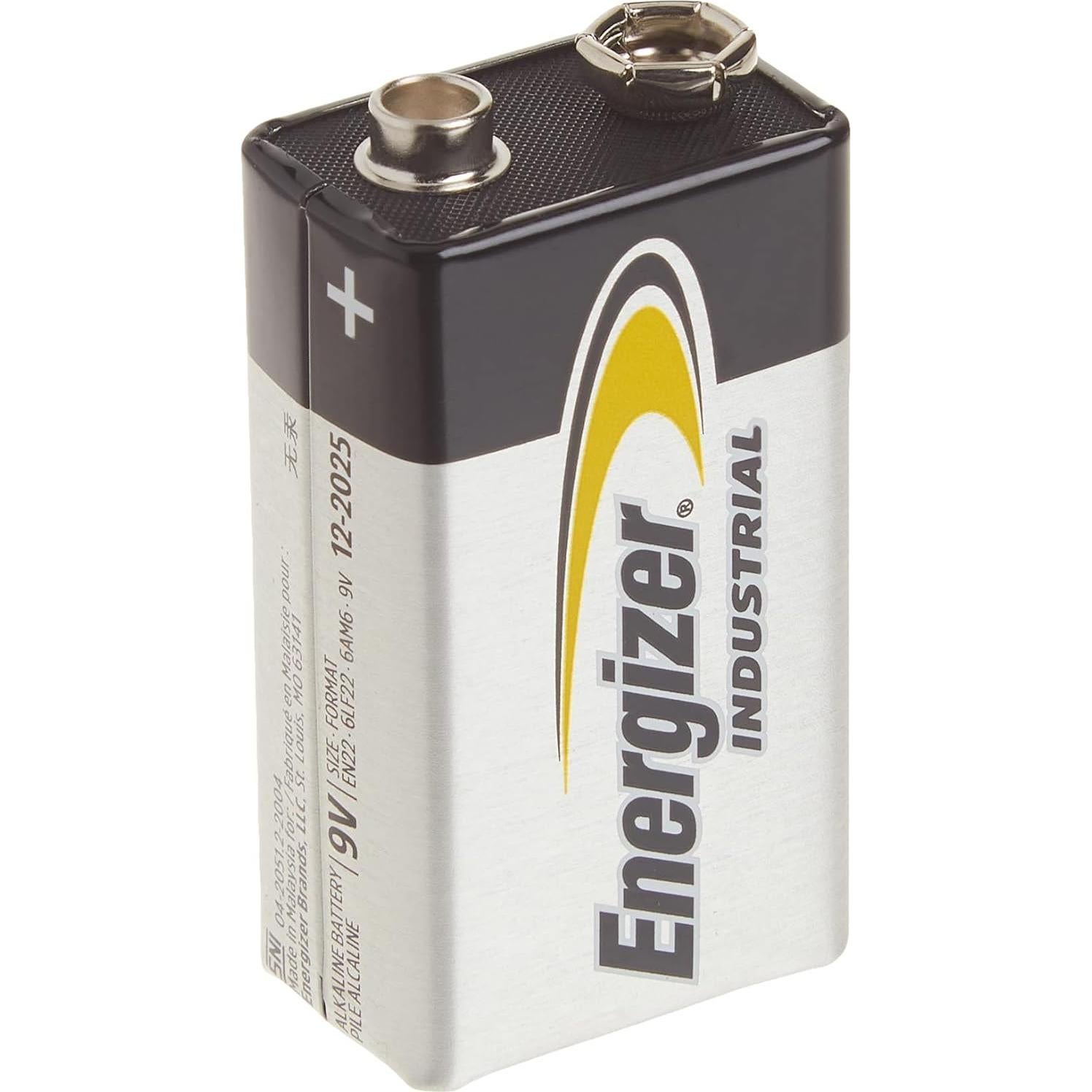 Baterías Alcalinas Energizer Industrial 9V EN22 - Paquete de 12
