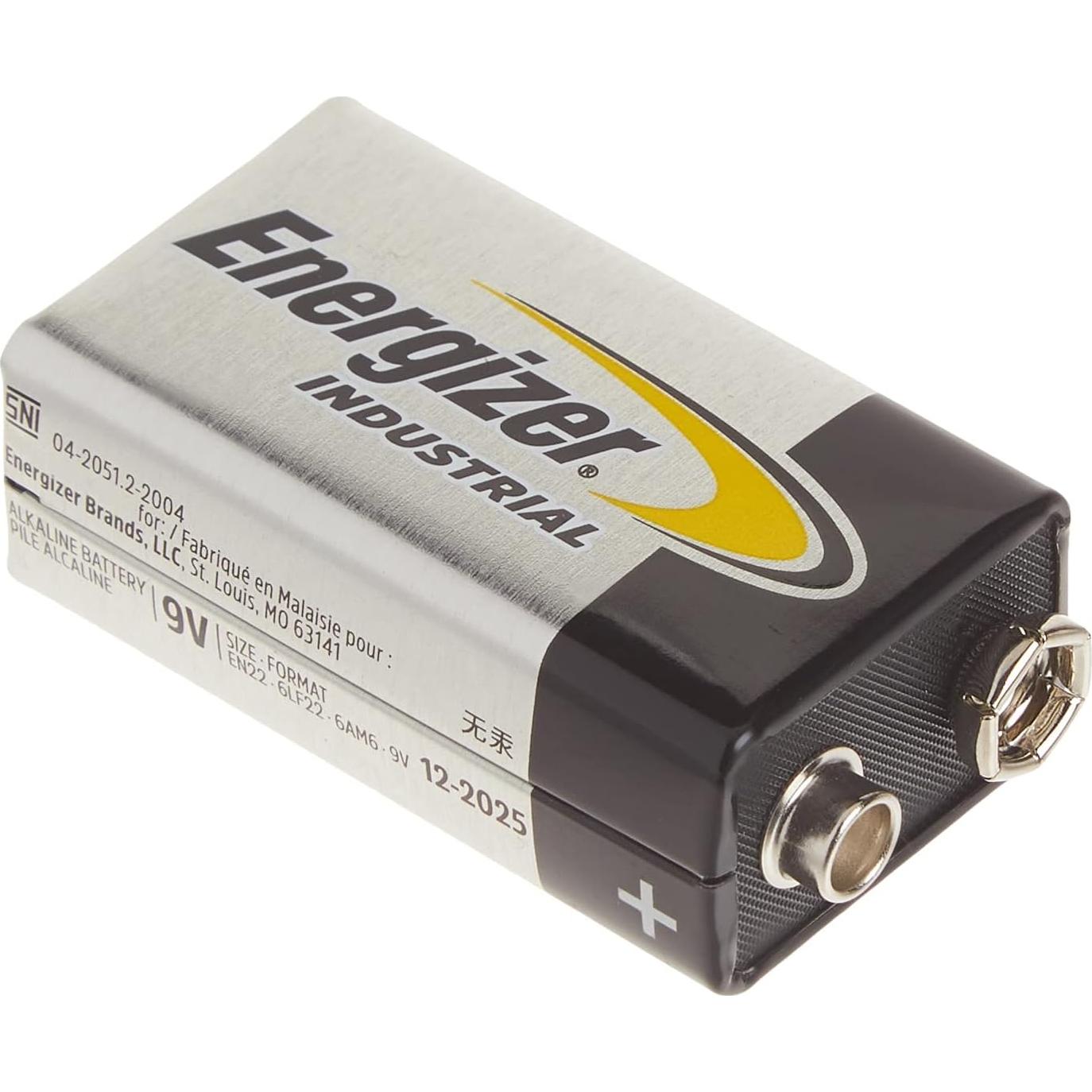 Baterías Alcalinas Energizer Industrial 9V EN22 - Paquete de 12