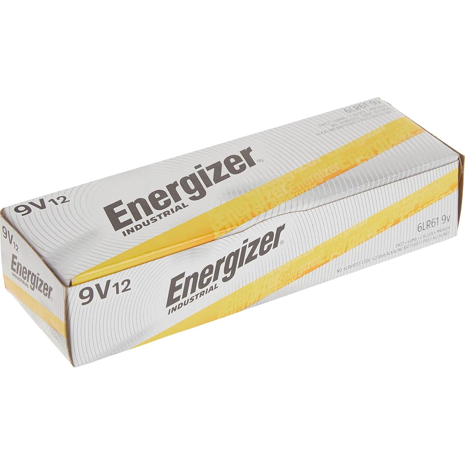 Baterías Alcalinas Energizer Industrial 9V EN22 - Paquete de 12