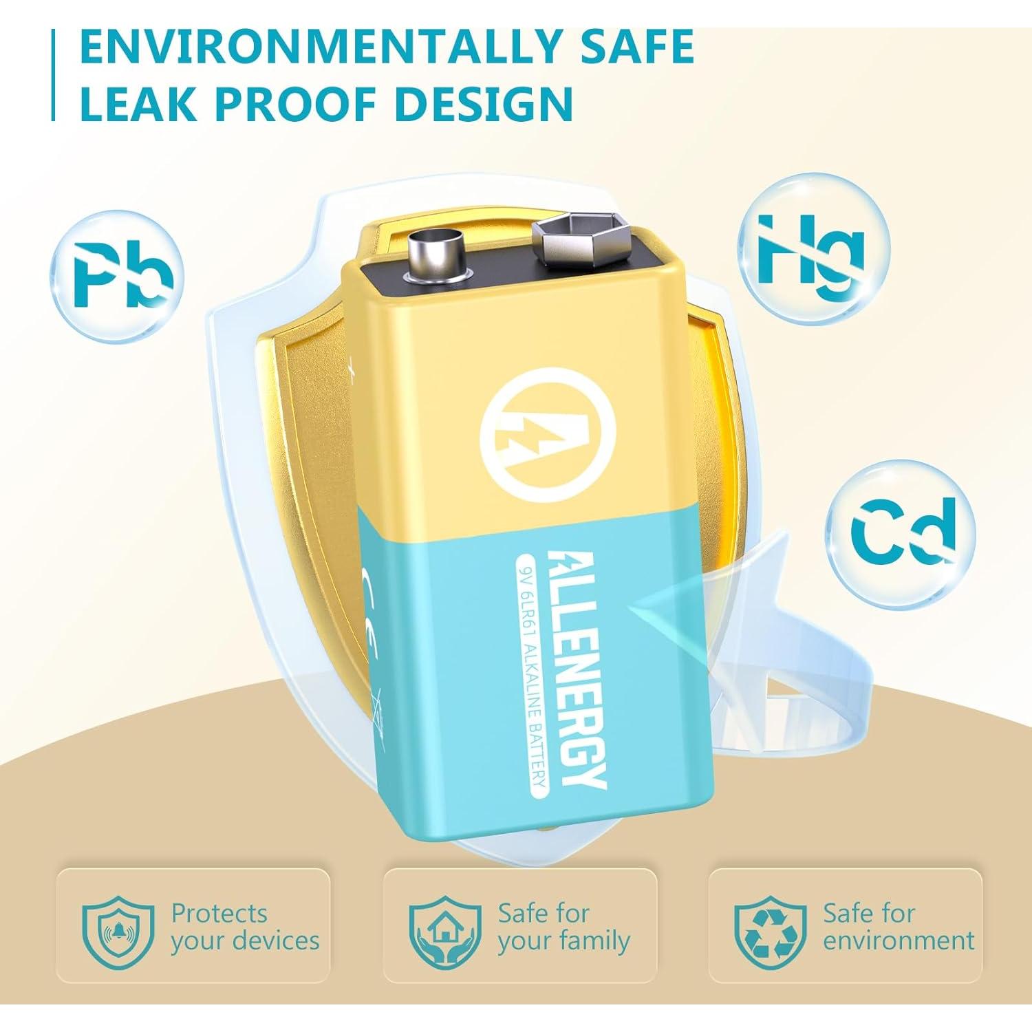 Baterías Alcalinas 9V ALLENERGY Paquete de 2 Larga Duración