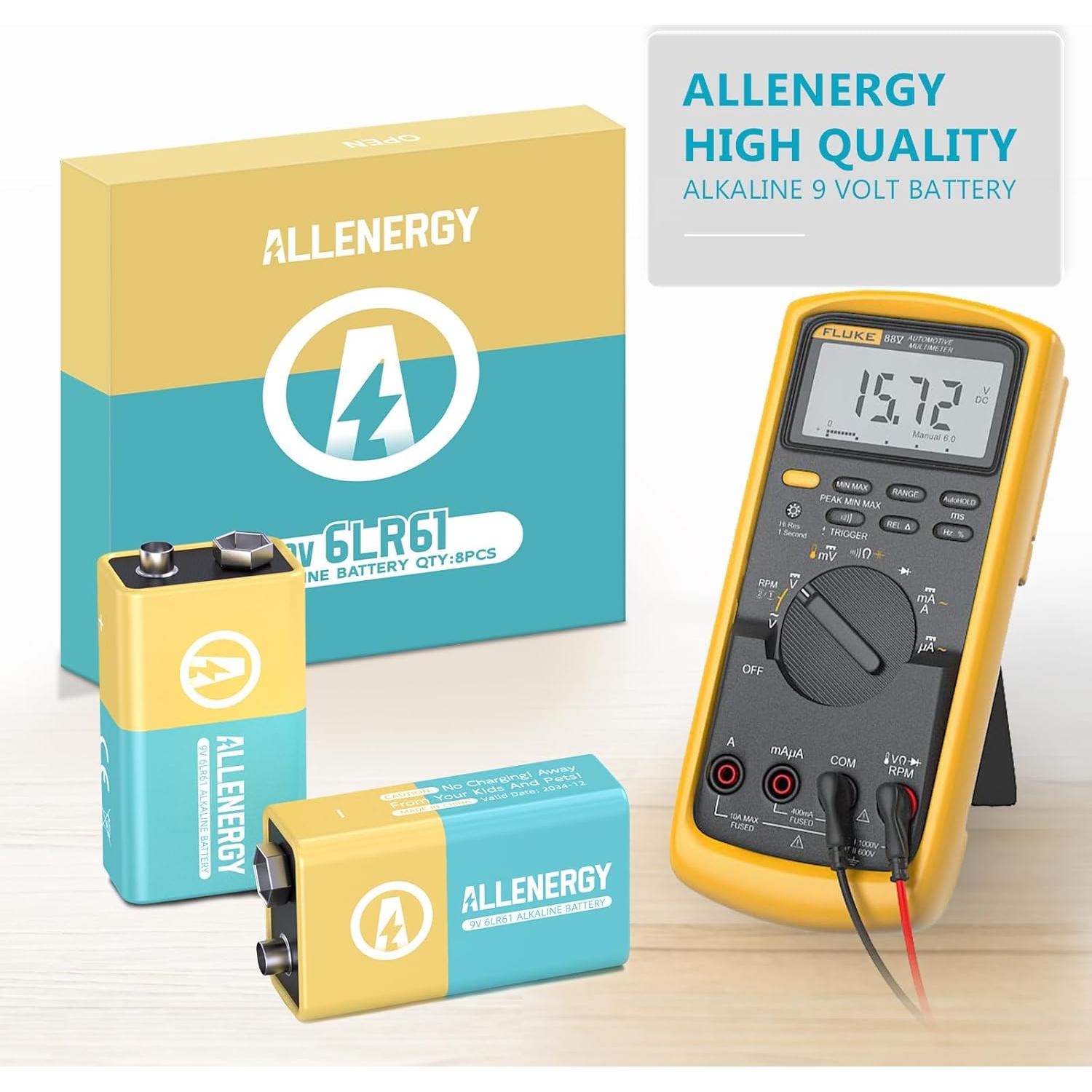 Baterías Alcalinas 9V ALLENERGY Paquete de 2 Larga Duración