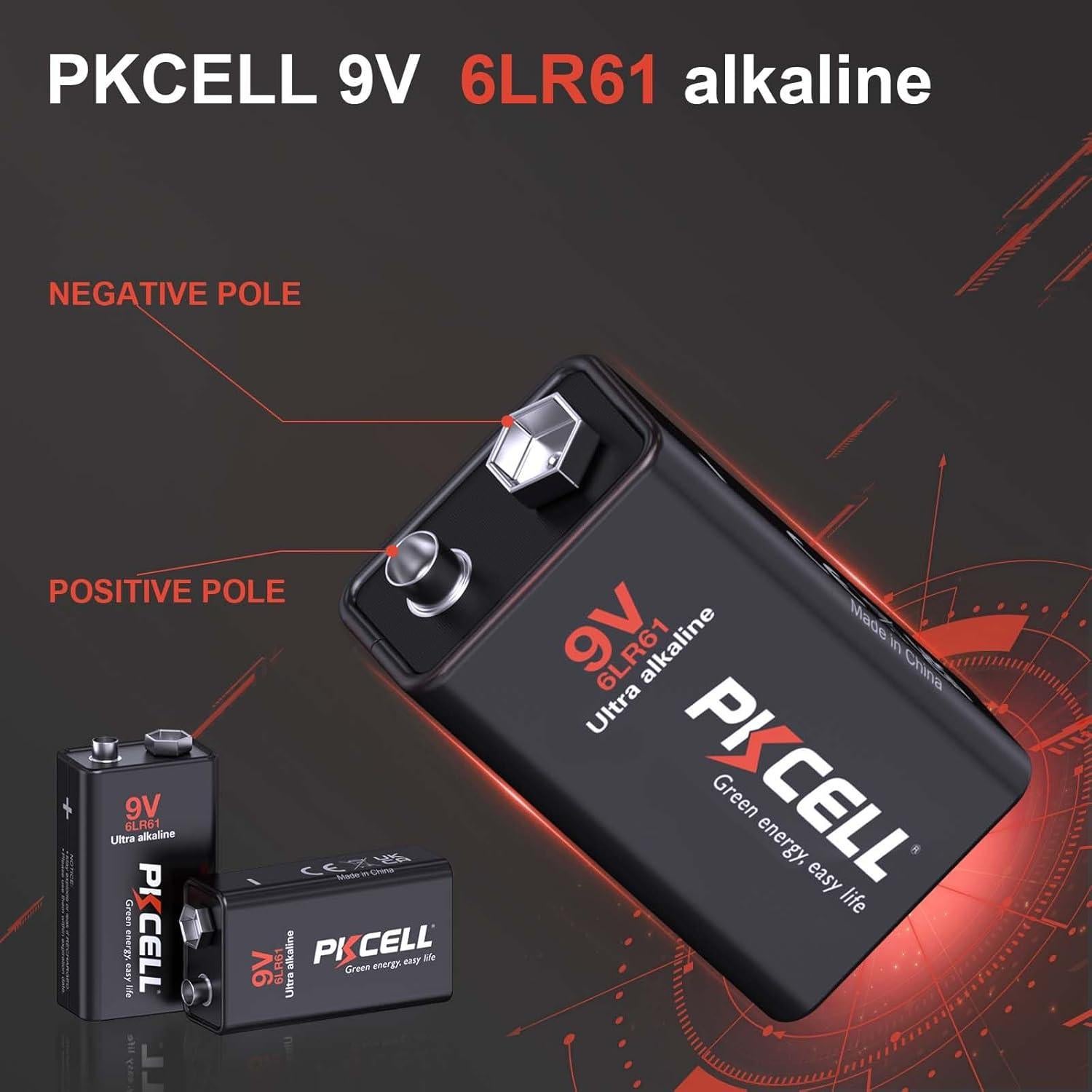 Baterías de 9V PKCELL Alcalinas Ultra Duraderas - 12 Unidades