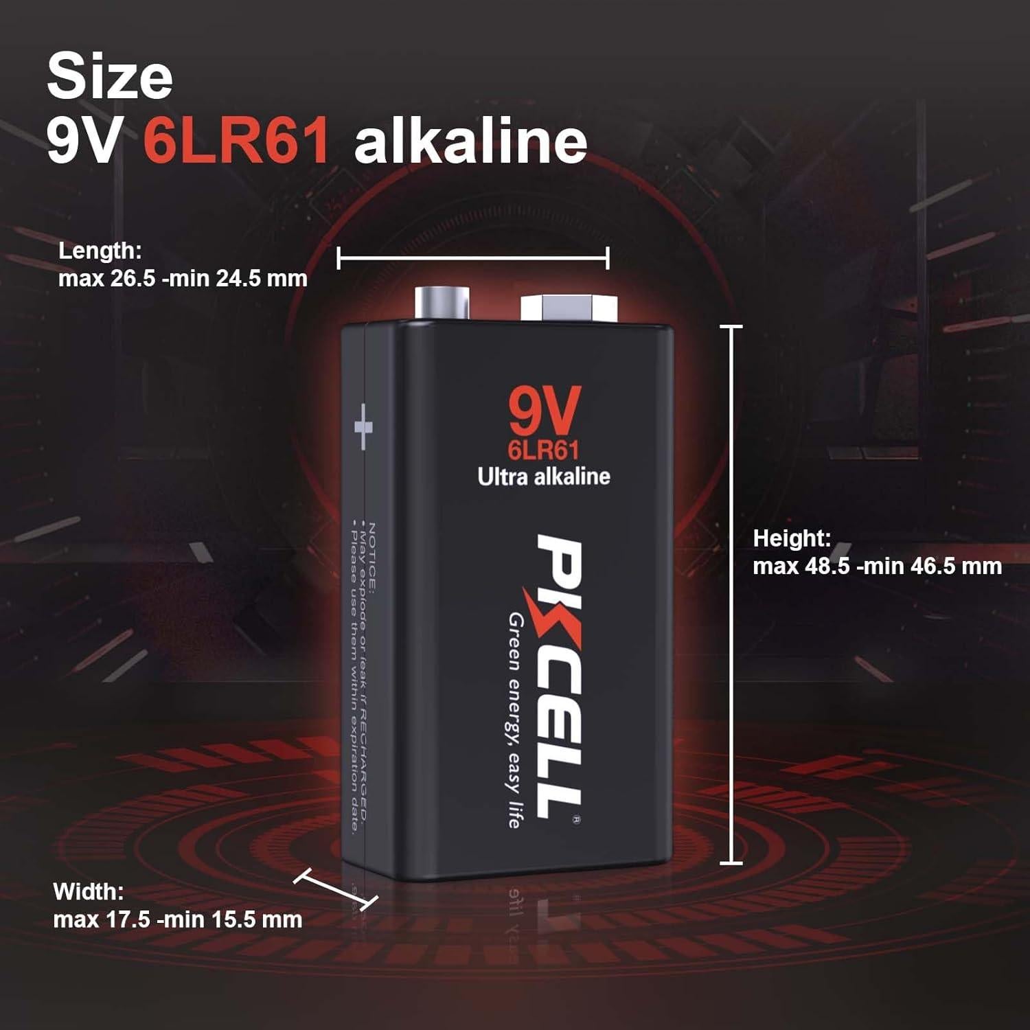 Baterías de 9V PKCELL Alcalinas Ultra Duraderas - 12 Unidades