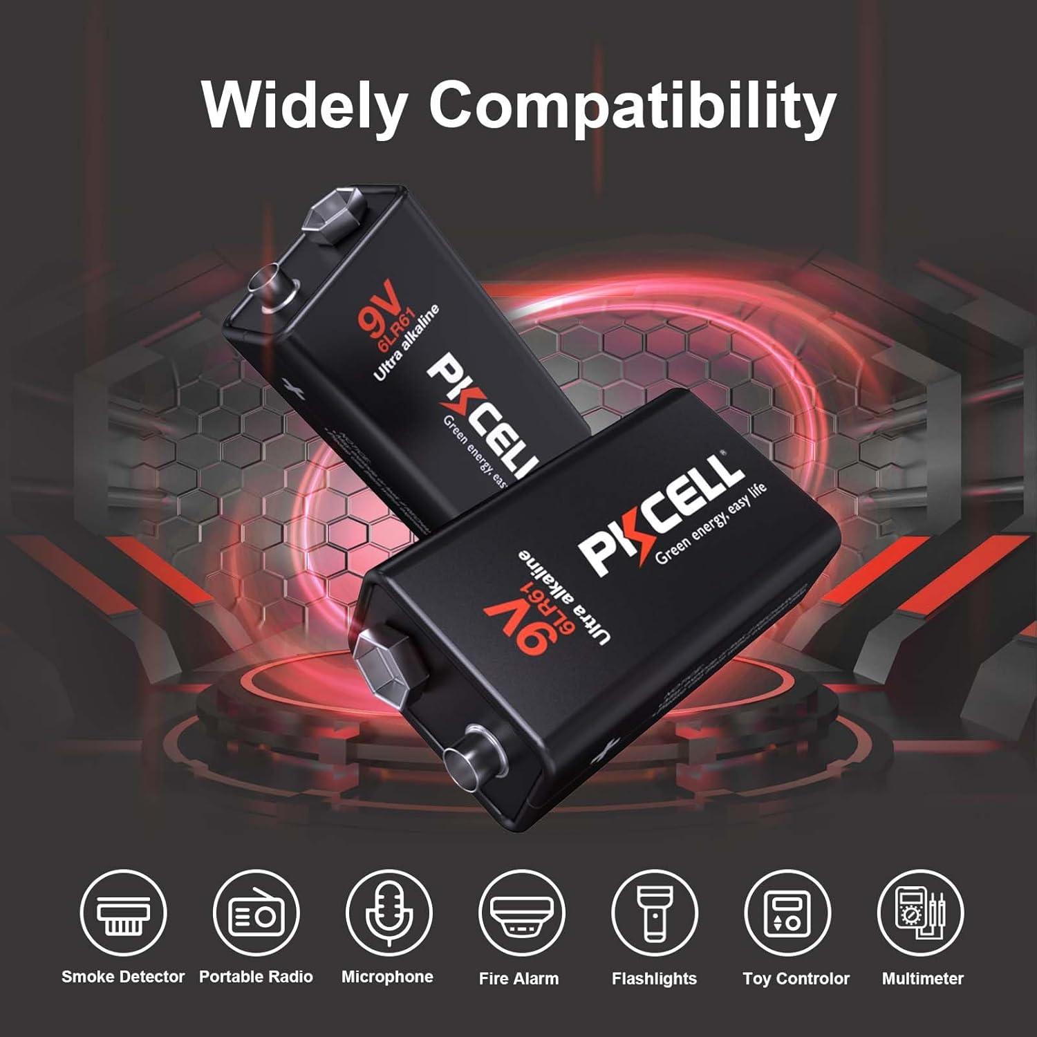 Baterías de 9V PKCELL Alcalinas Ultra Duraderas - 12 Unidades