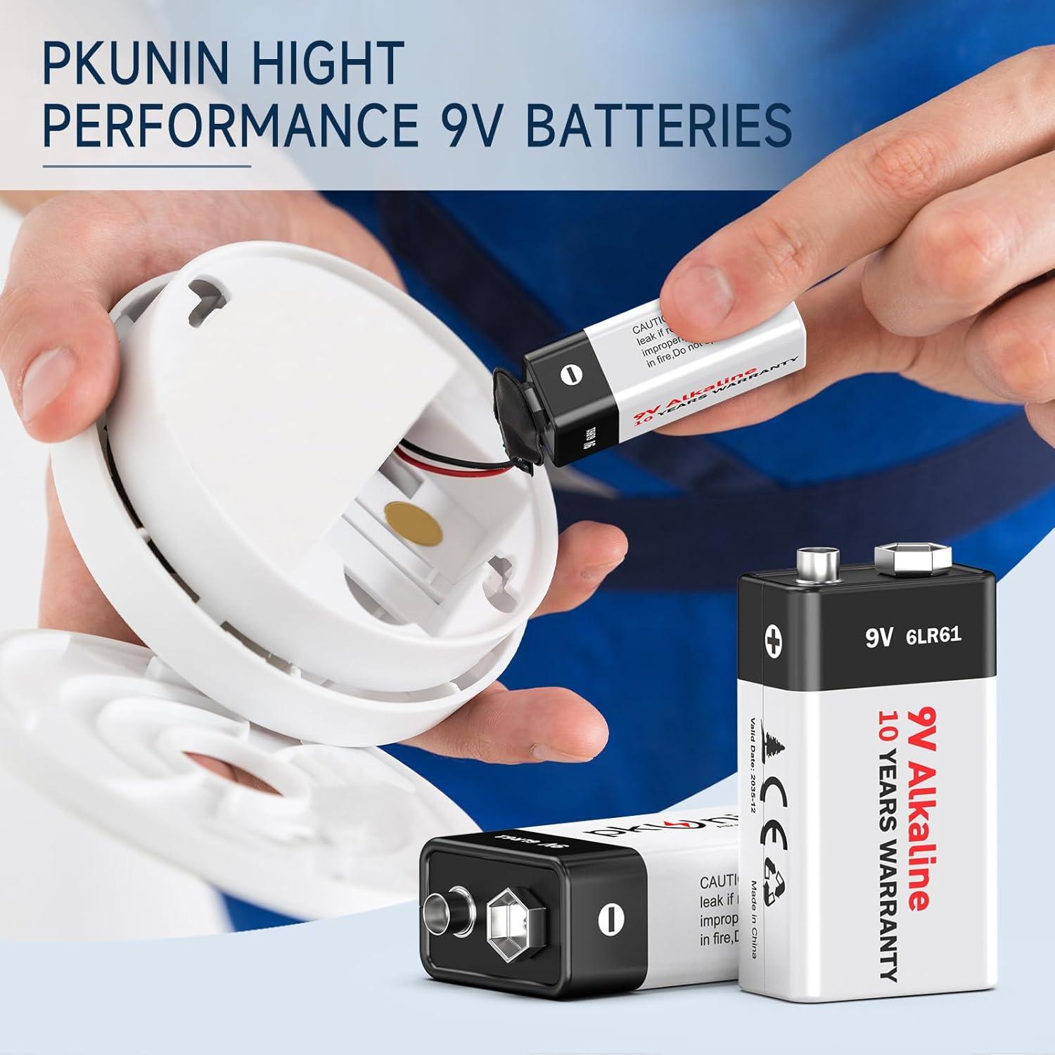 Baterías Alcalinas 9V PKUNIN Paquete de 12 Larga Duración