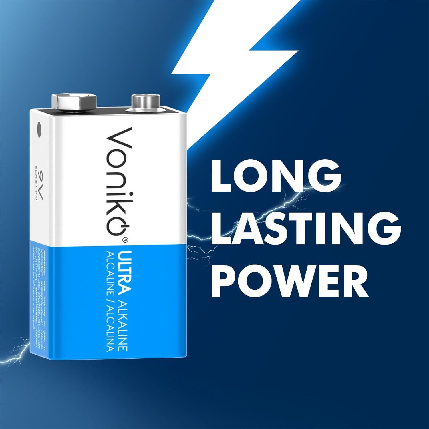 Baterías Alcalinas 9V Voniko - Paquete de 8 Unidades Ultra Duraderas