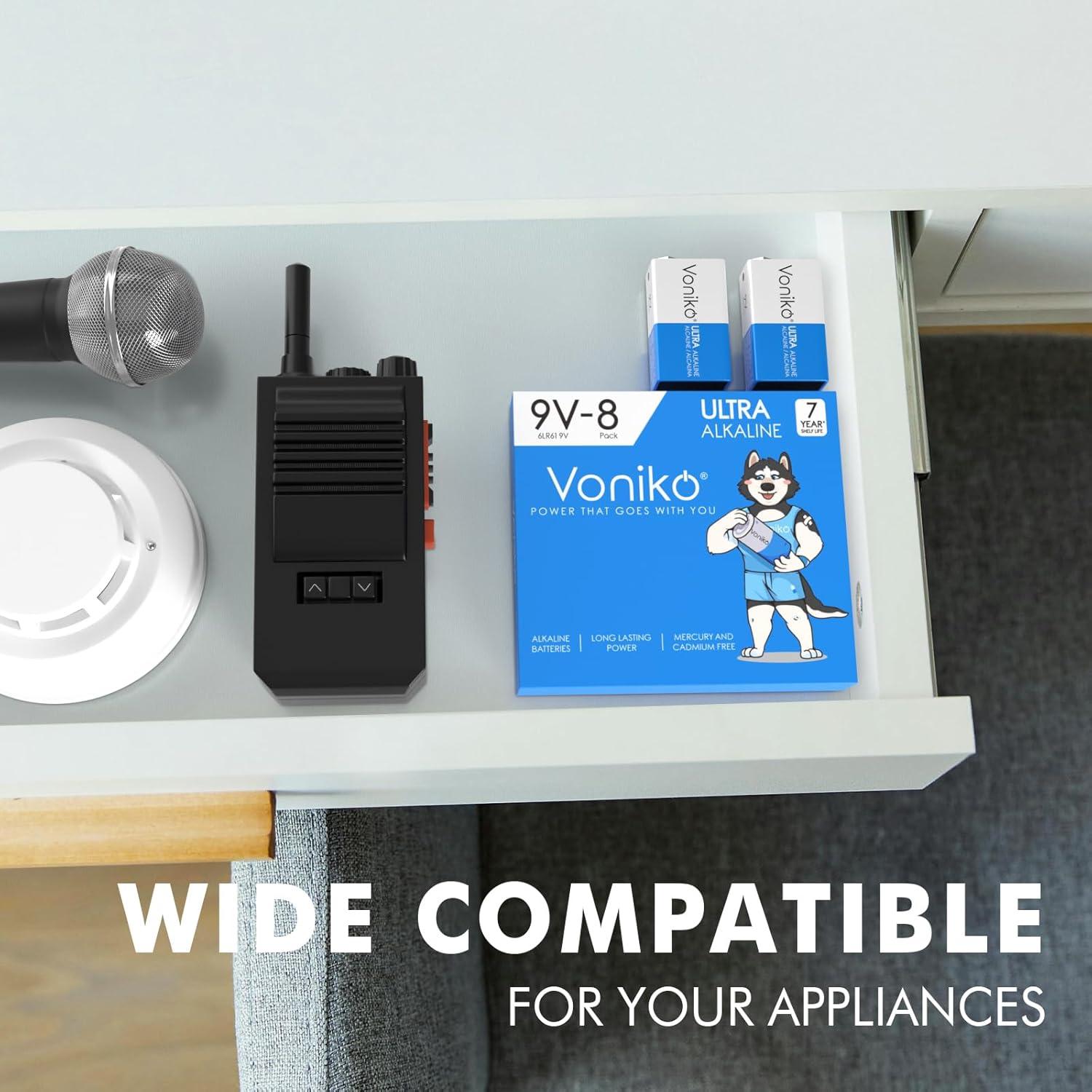 Baterías Alcalinas 9V Voniko - Paquete de 8 Unidades Ultra Duraderas