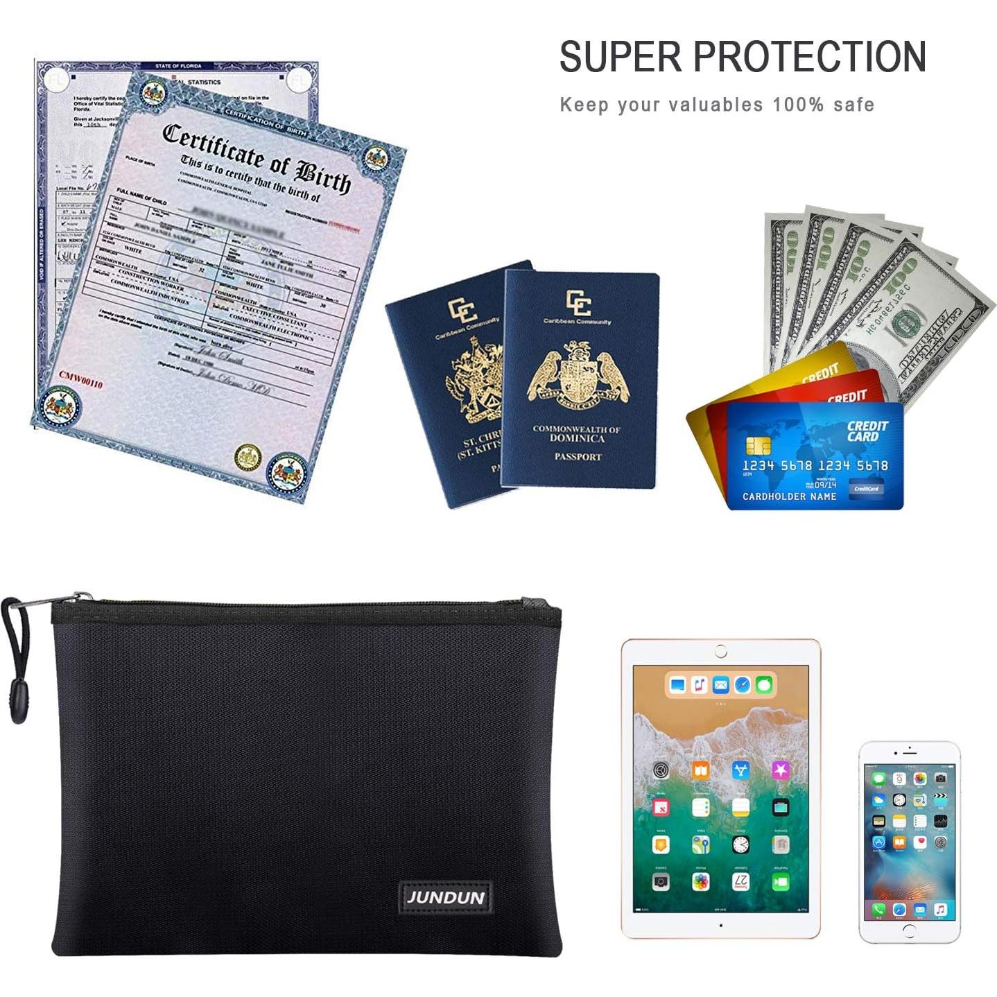 Bolsa de Documentos a Prueba de Fuego JUNDUN 36.1x25.4cm Negra