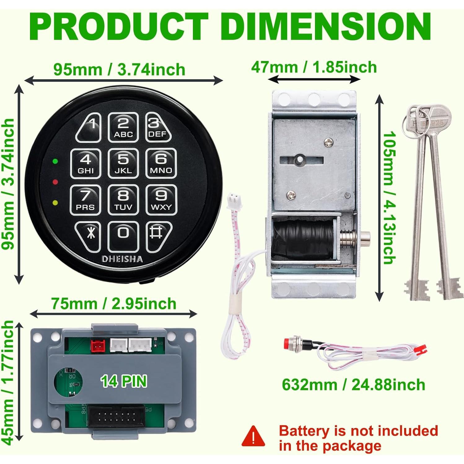 Cerradura Electrónica Solenoide DHEISHA con 2 Llaves - Negra