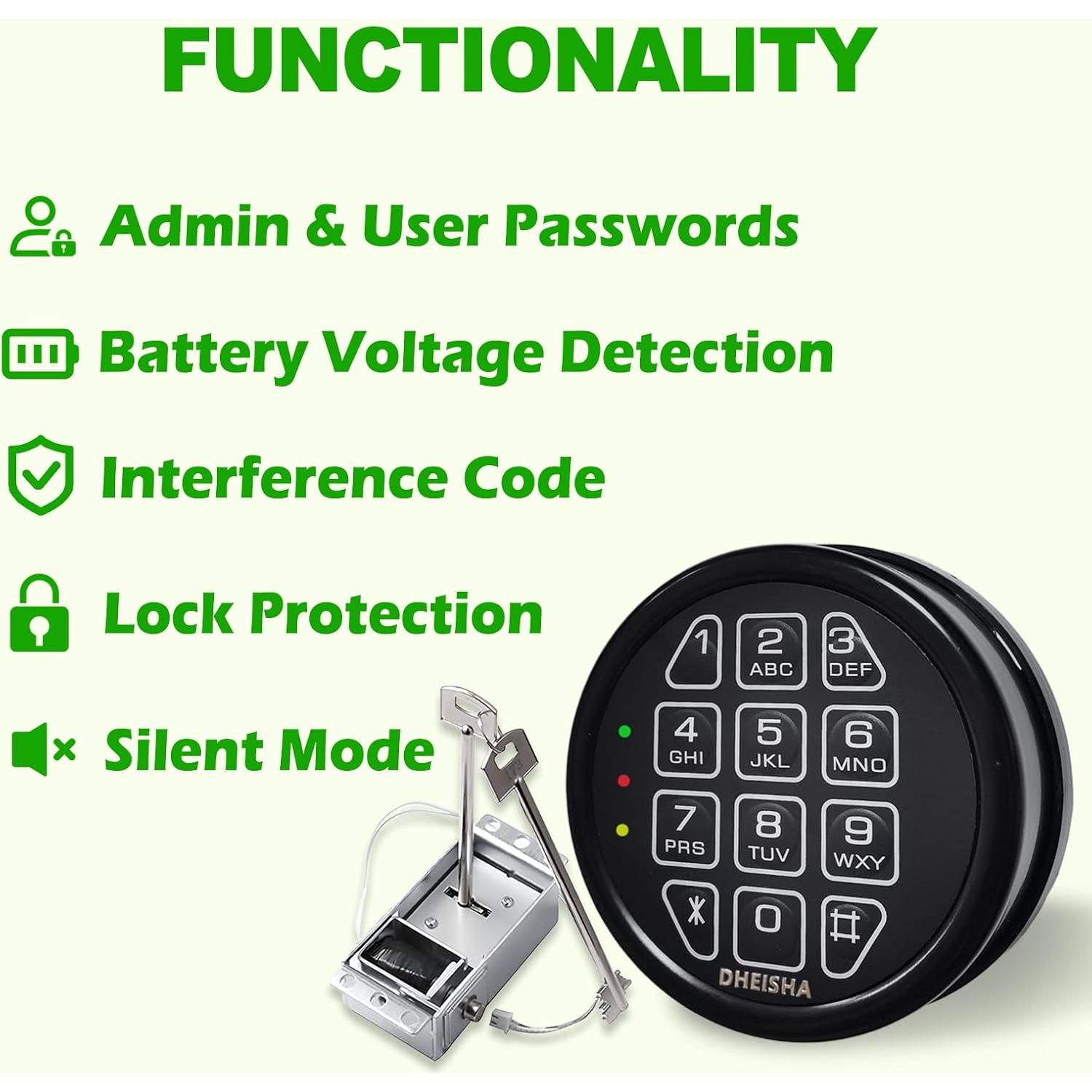 Cerradura Electrónica Solenoide DHEISHA con 2 Llaves - Negra