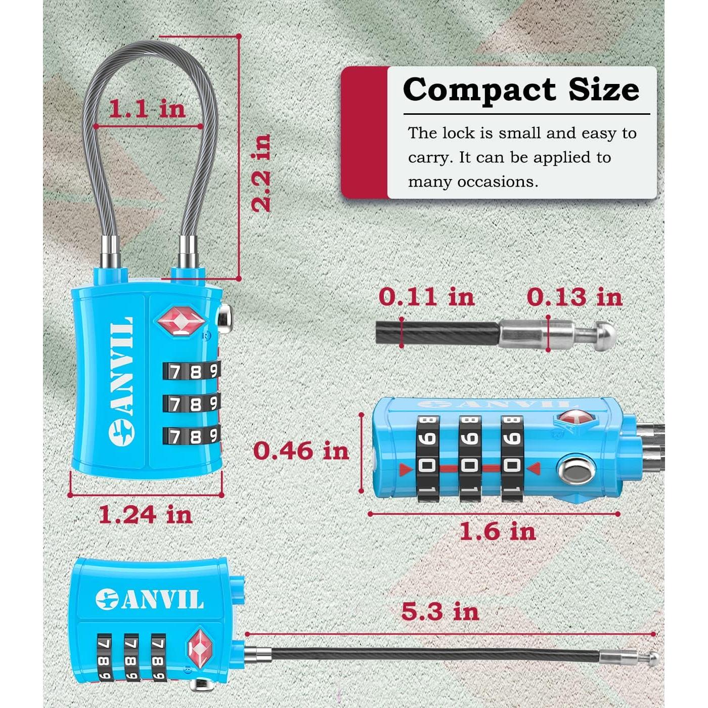 Candado TSA Anvil C108 Azul - Combinación 3 Dígitos para Equipaje