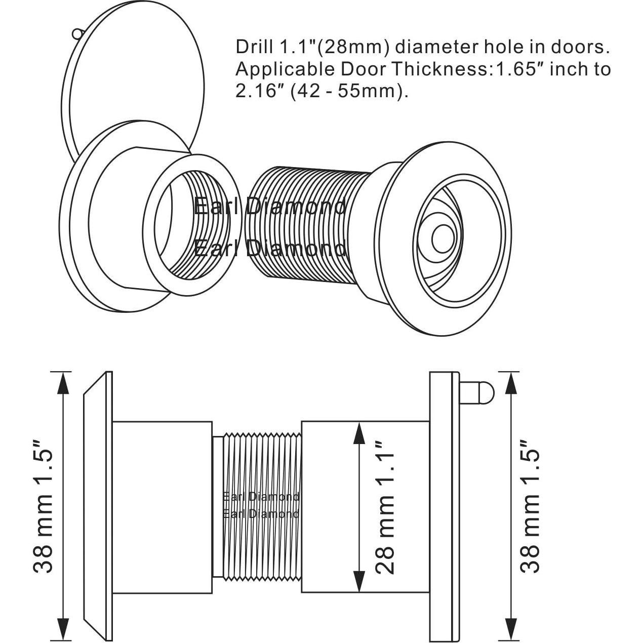 Mirador de Puerta Earl Diamond Latón Macizo 220° Bronce Envejecido