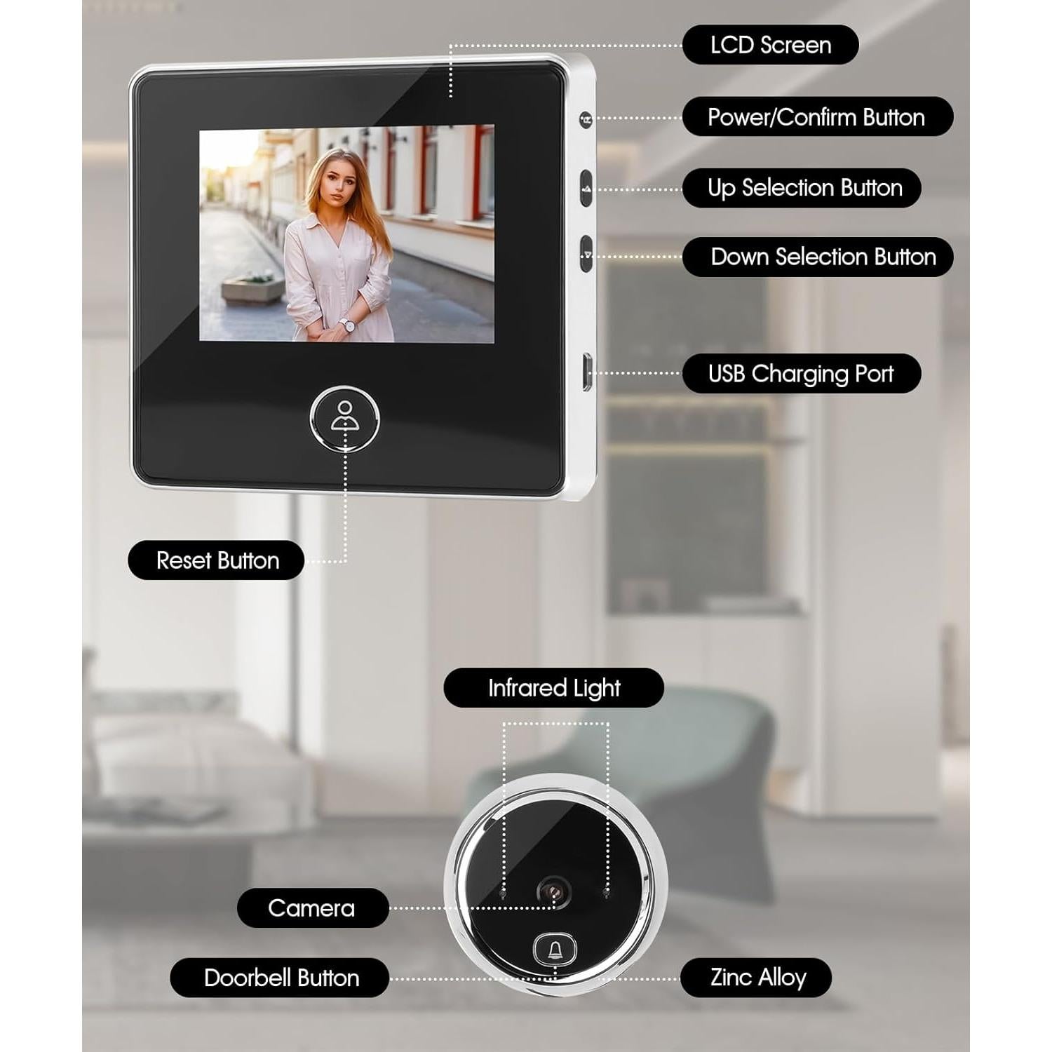 Cámara Digital de Mirilla Irosiy 2.8" HD Infrarroja 90°