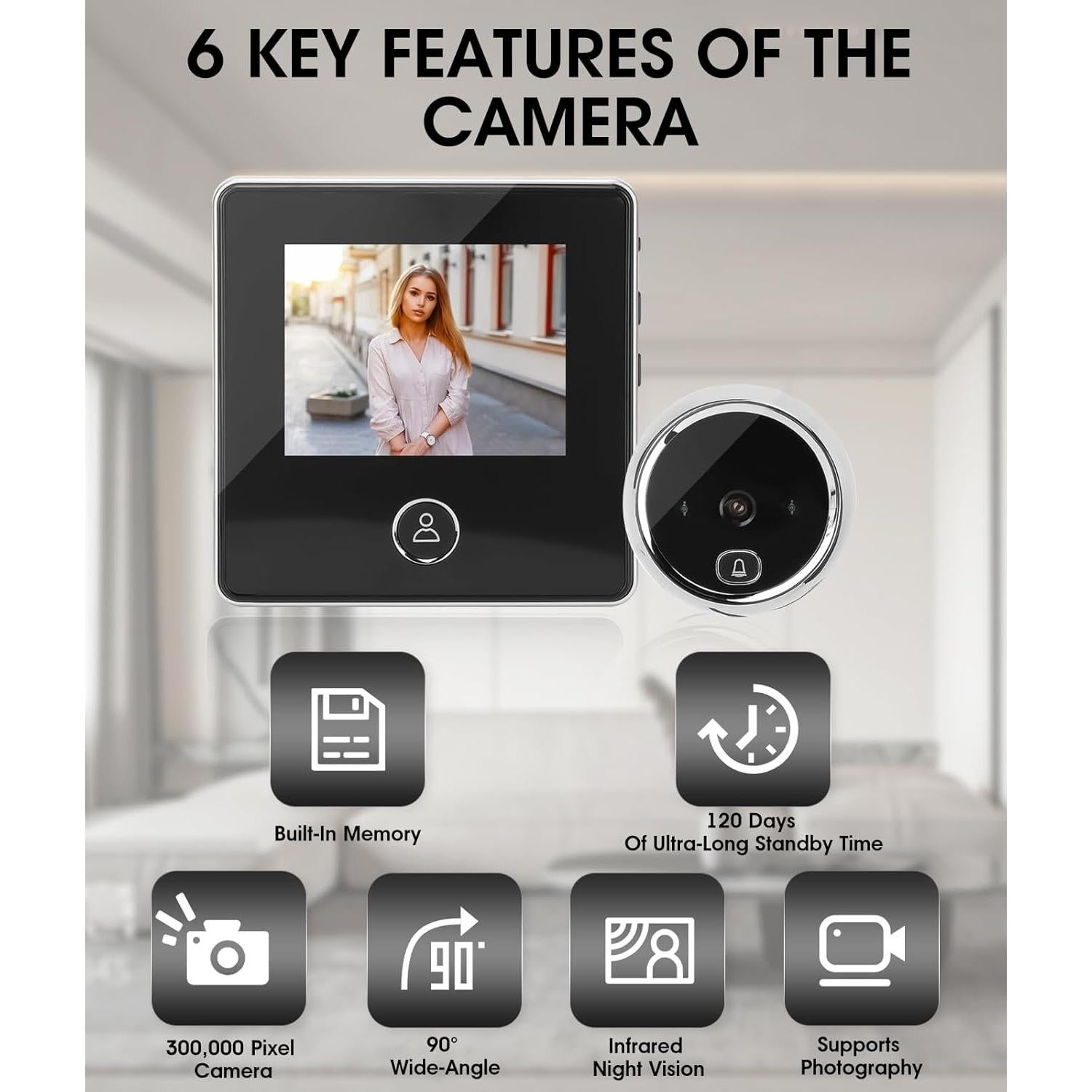 Cámara Digital de Mirilla Irosiy 2.8" HD Infrarroja 90°