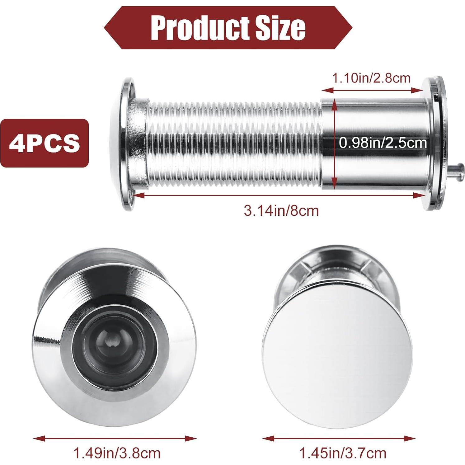 4 Mirillas de Metal LOYORTY para Puerta 220 Grados Privacidad
