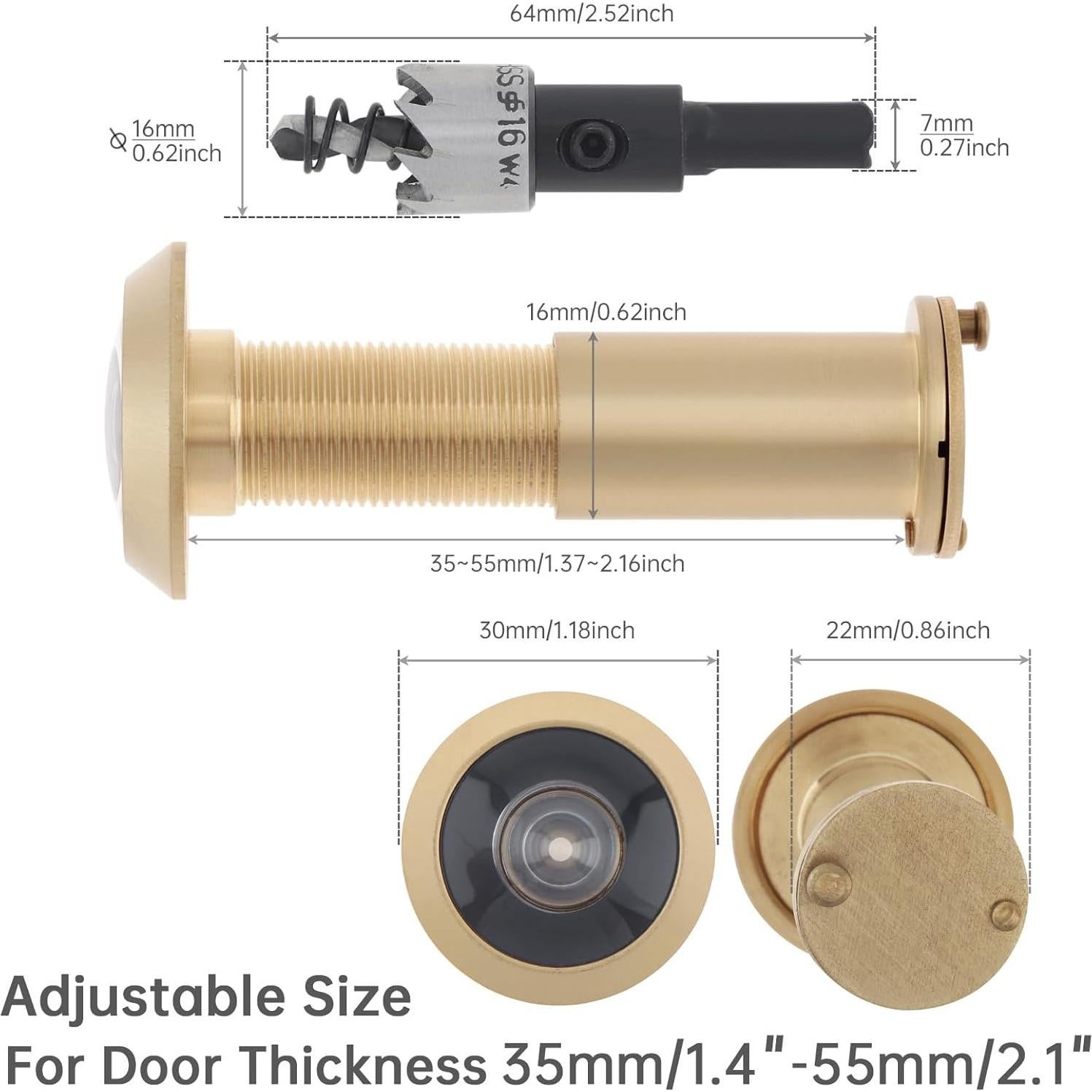 Mirador de Puerta Dorado HOJLKLD 200 Grados con Broca 16mm