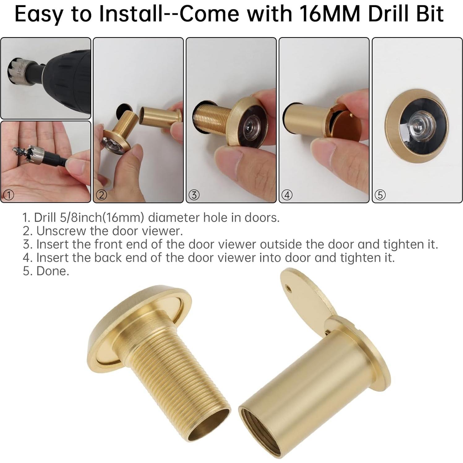 Mirador de Puerta Dorado HOJLKLD 200 Grados con Broca 16mm