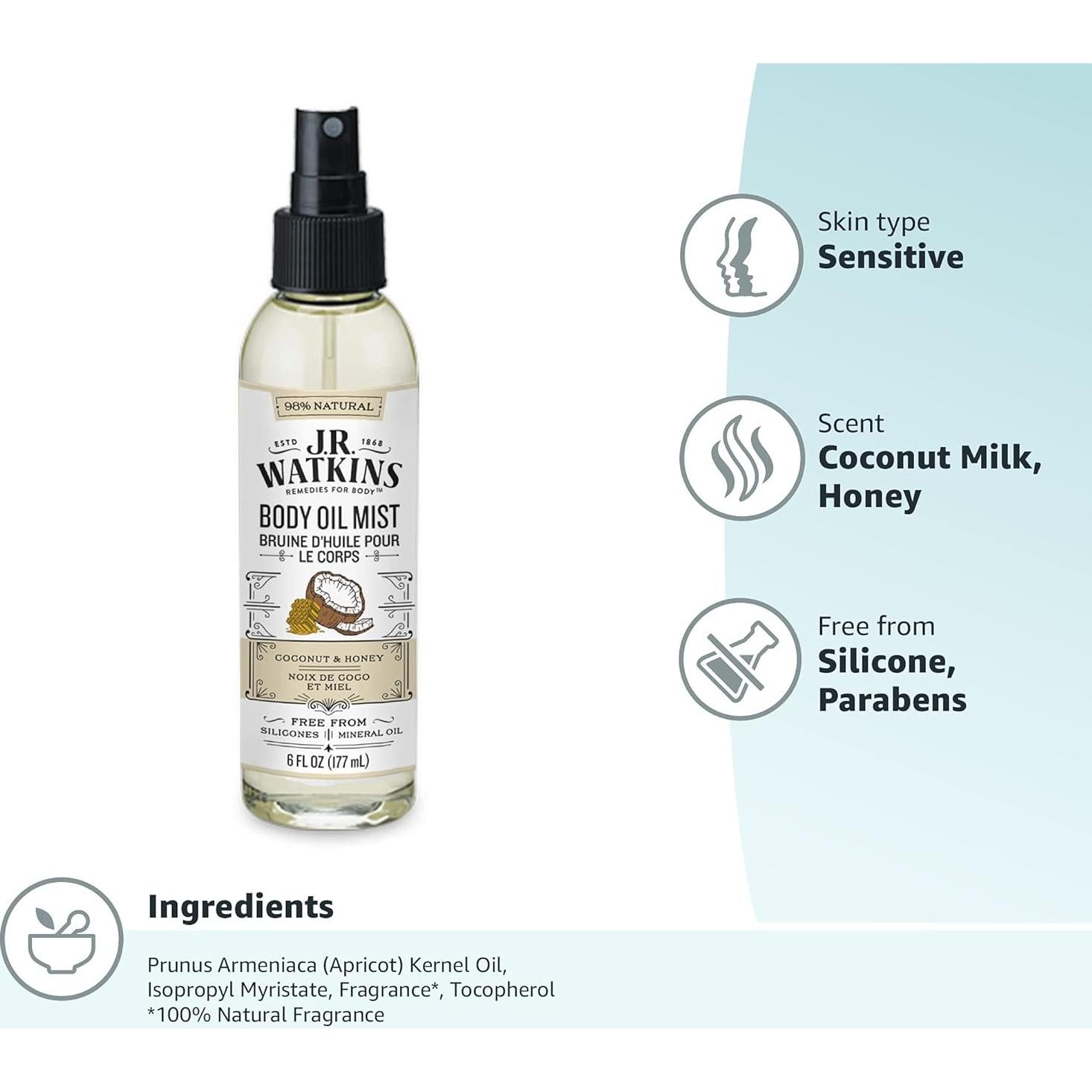 Aceite Corporal Hidratante J.R. Watkins 177 ml Leche de Coco y Miel