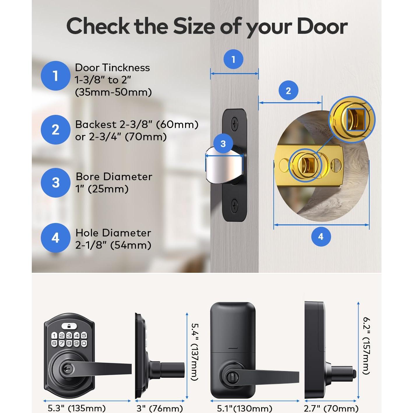 Cerradura Electrónica TEEHO TE004 con Teclado y Manija - Negro Mate