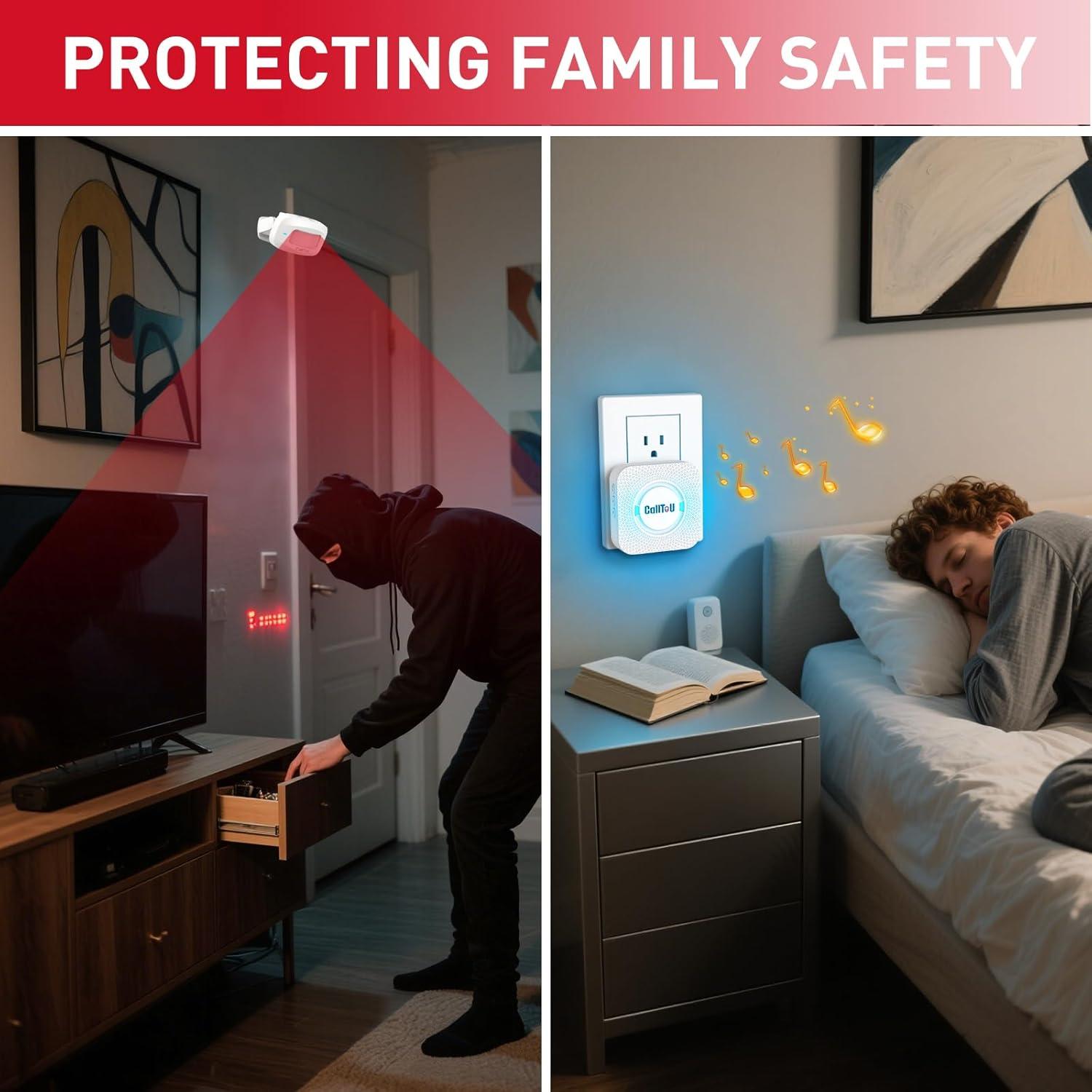 Alarma de Movimiento Inalámbrica CallToU con 2 Sensores y Receptor