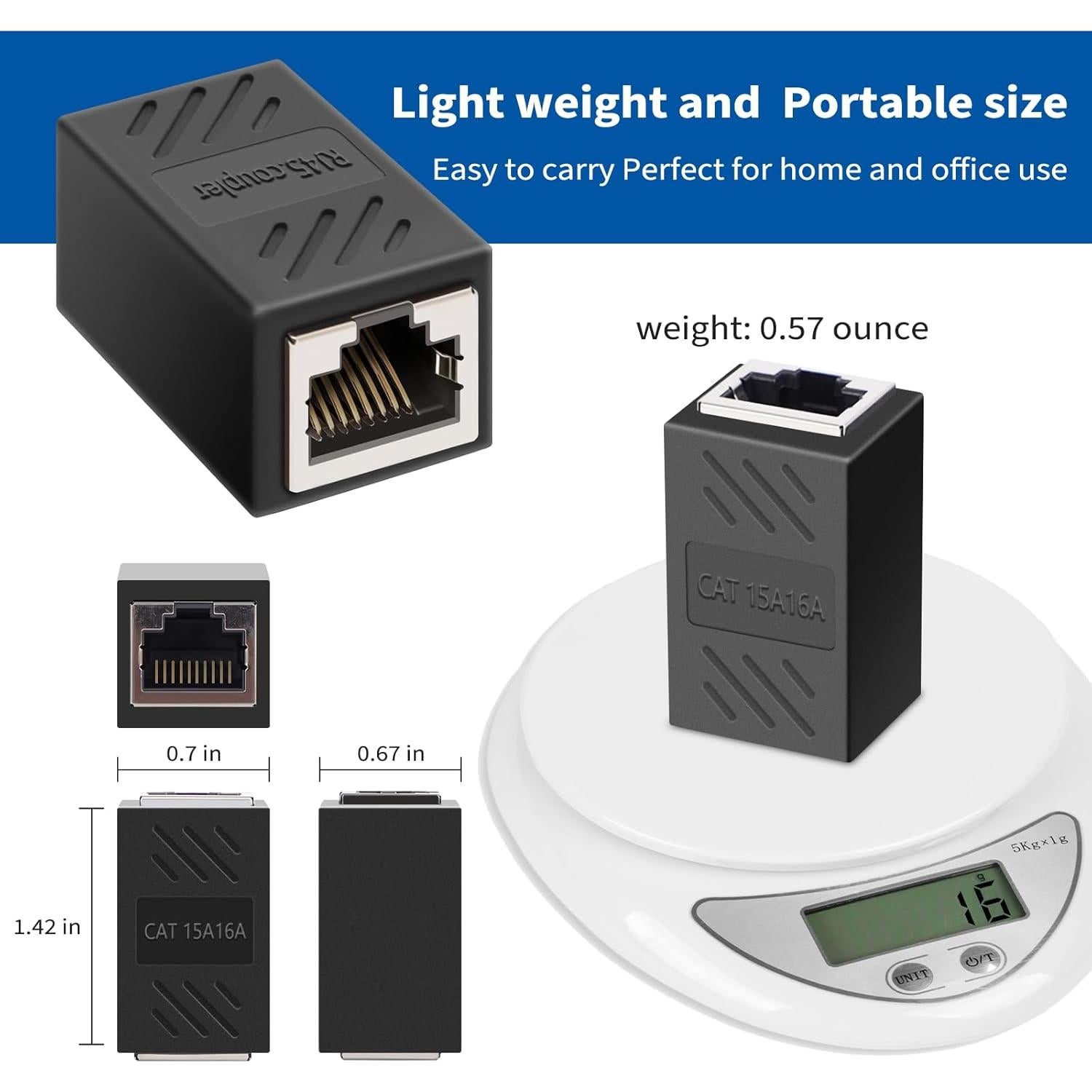 Acoplador Ethernet RJ45 Hembra a Hembra Cat7/Cat6/Cat5e - Paquete de 8