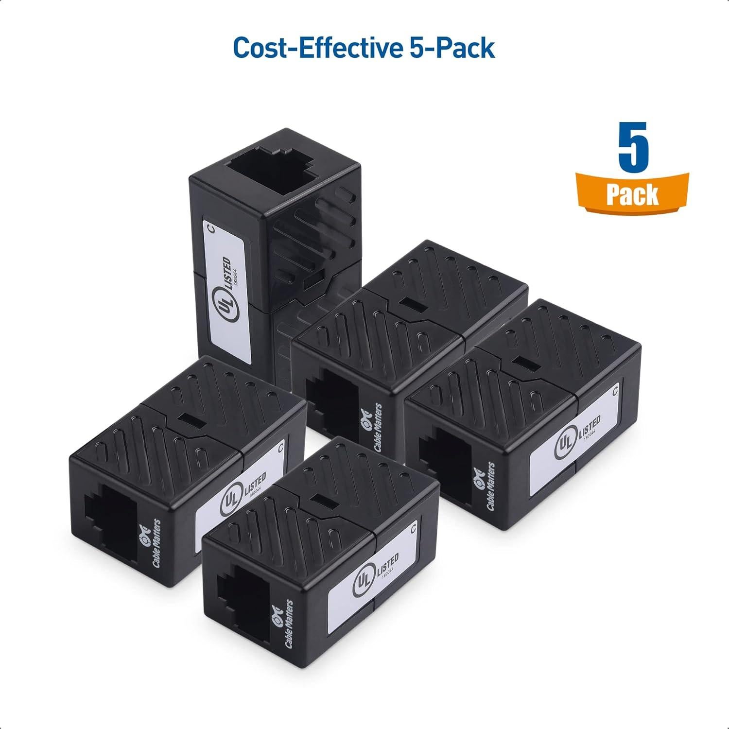 Acopladores Ethernet Cat 6 Cable Matters - Paquete de 5, Negro