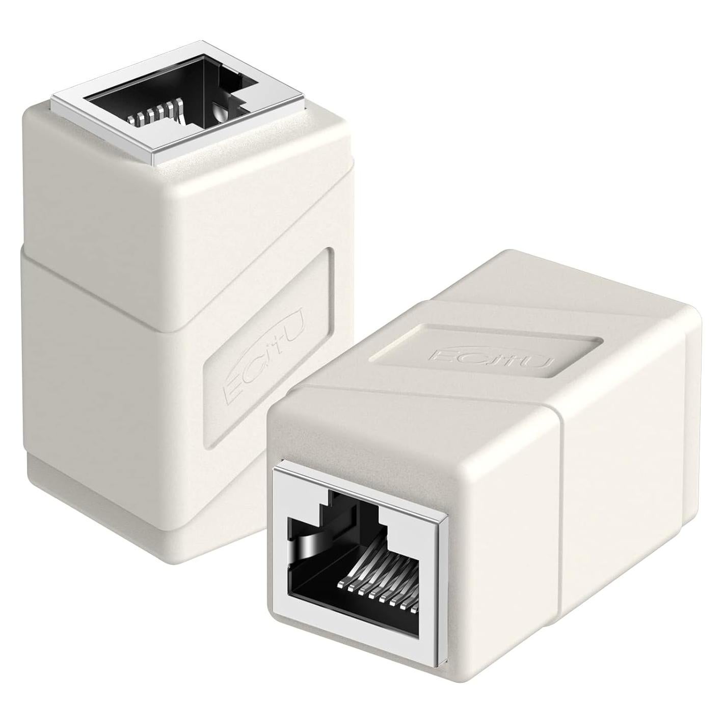 Acoplador RJ45 Hembra a Hembra ECJTU 2 Paquete Blanco