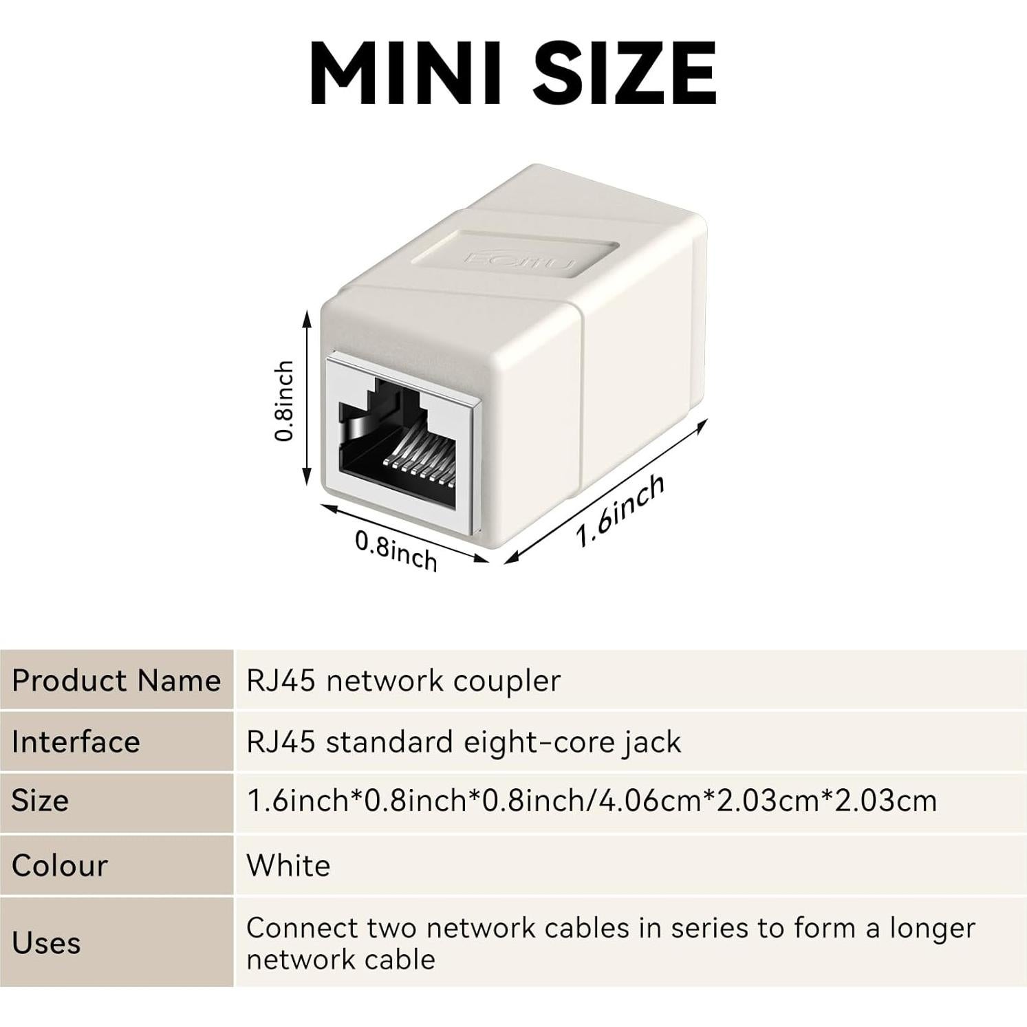 Acoplador RJ45 Hembra a Hembra ECJTU 2 Paquete Blanco