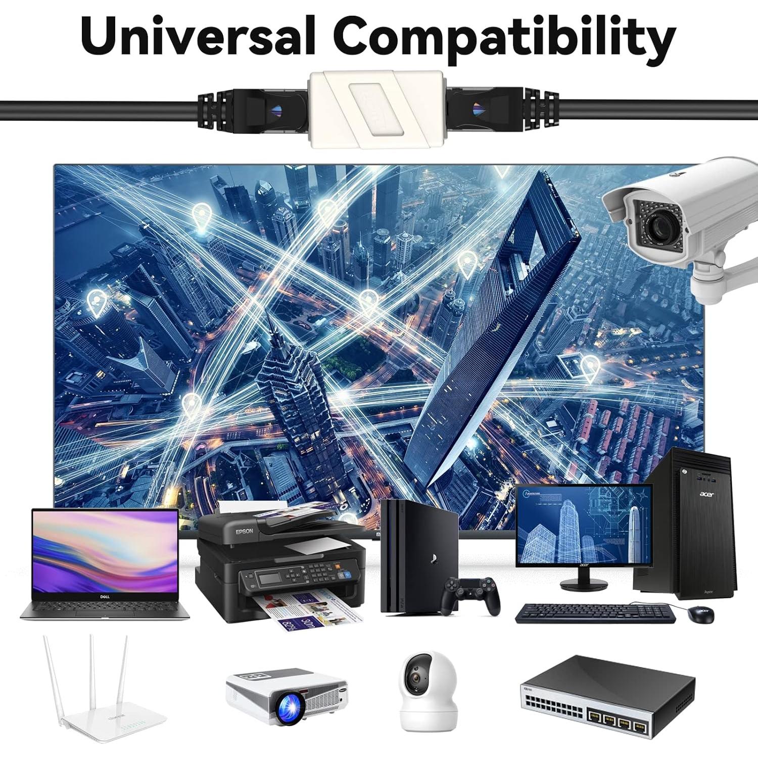 Acoplador RJ45 Hembra a Hembra ECJTU 2 Paquete Blanco