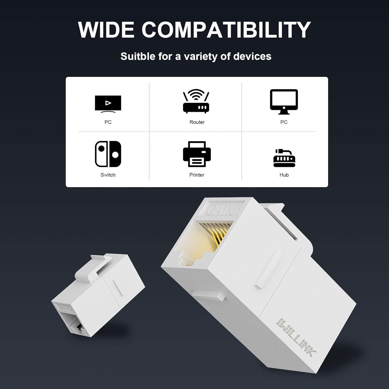 Acoplador Keystone RJ45 Cat6 Iwillink Hembra a Hembra 25-Pack